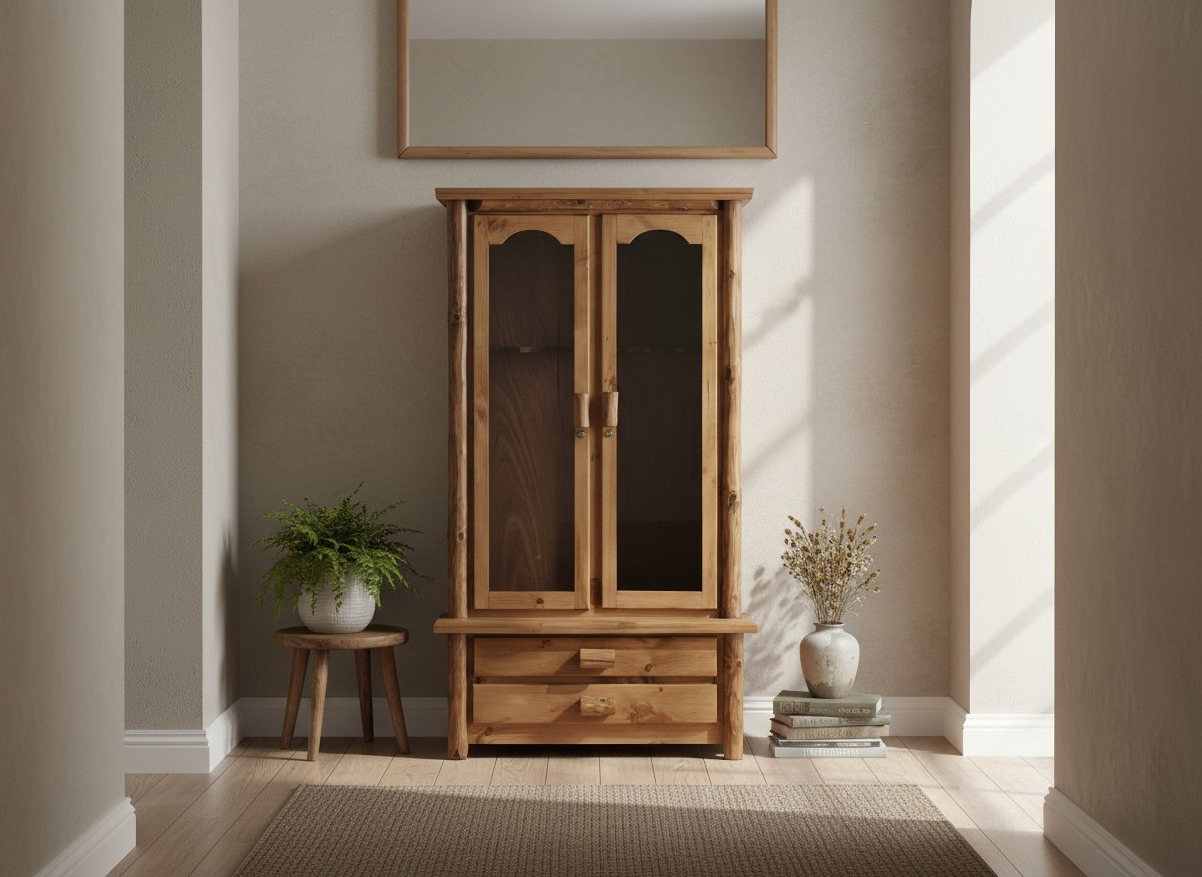 Rustic Log 8 Gun Cabinet with Glass Doors