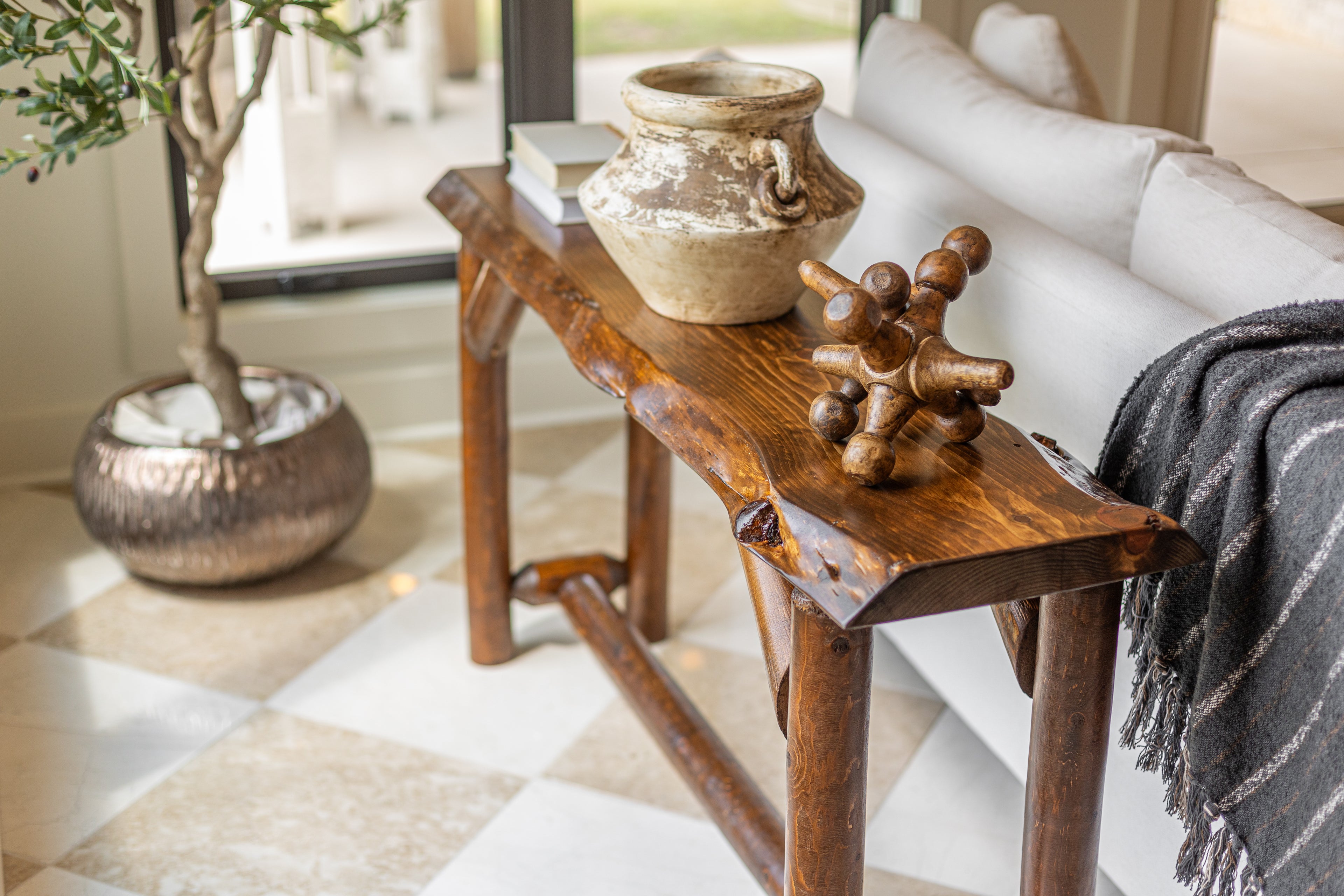 Rustic Log Sofa Table