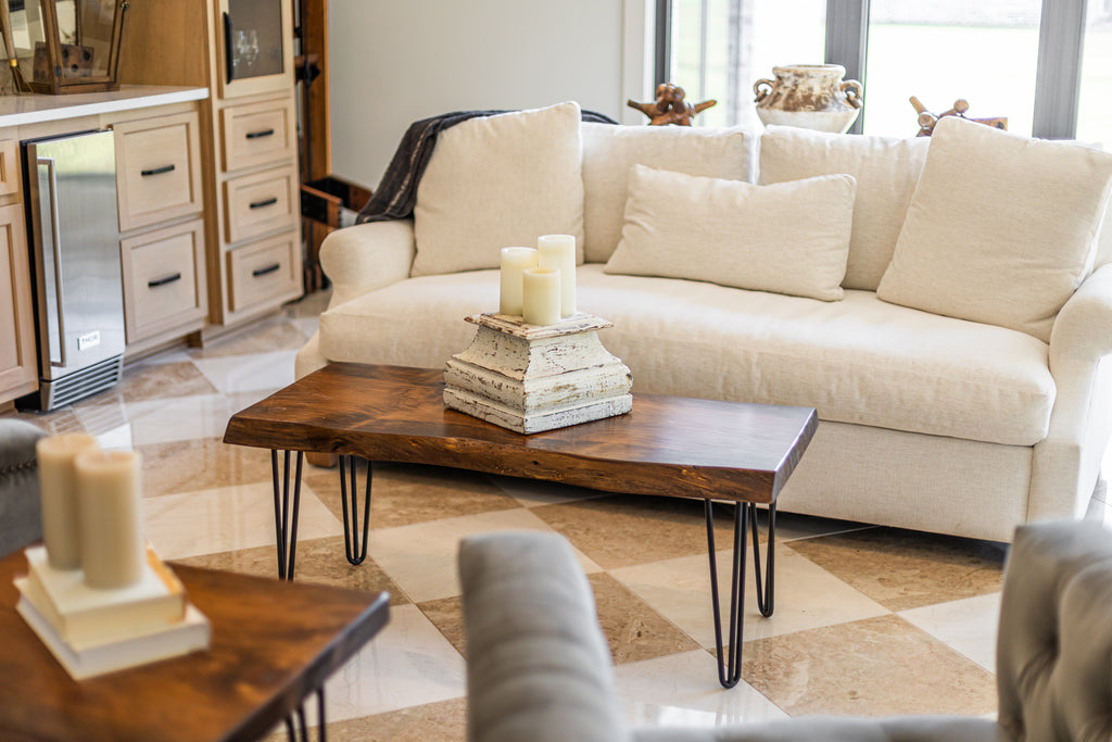 Hairpin Base Live Edge Wooden Coffee and End Table Set of 3
