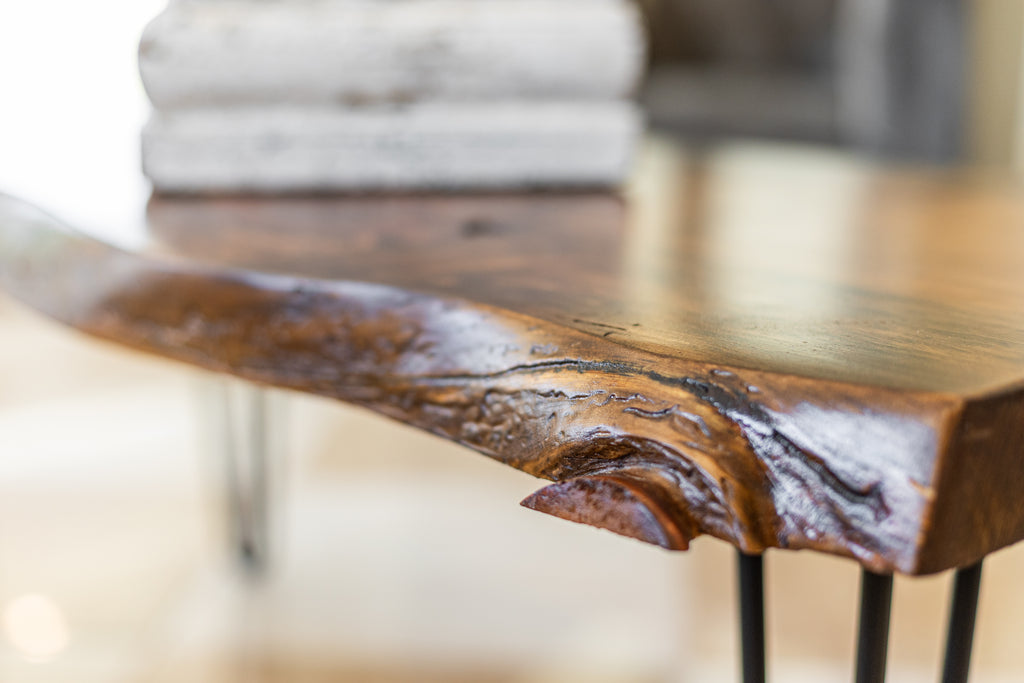 Hairpin Base Live Edge Wooden Coffee and End Table Set of 3