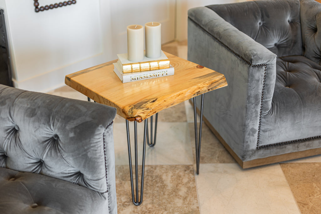 Hairpin Base Live Edge Wooden Coffee and End Table Set of 3
