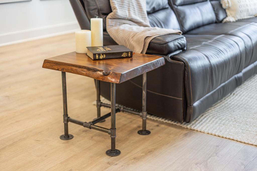 Industrial Pipe Live Edge End Table