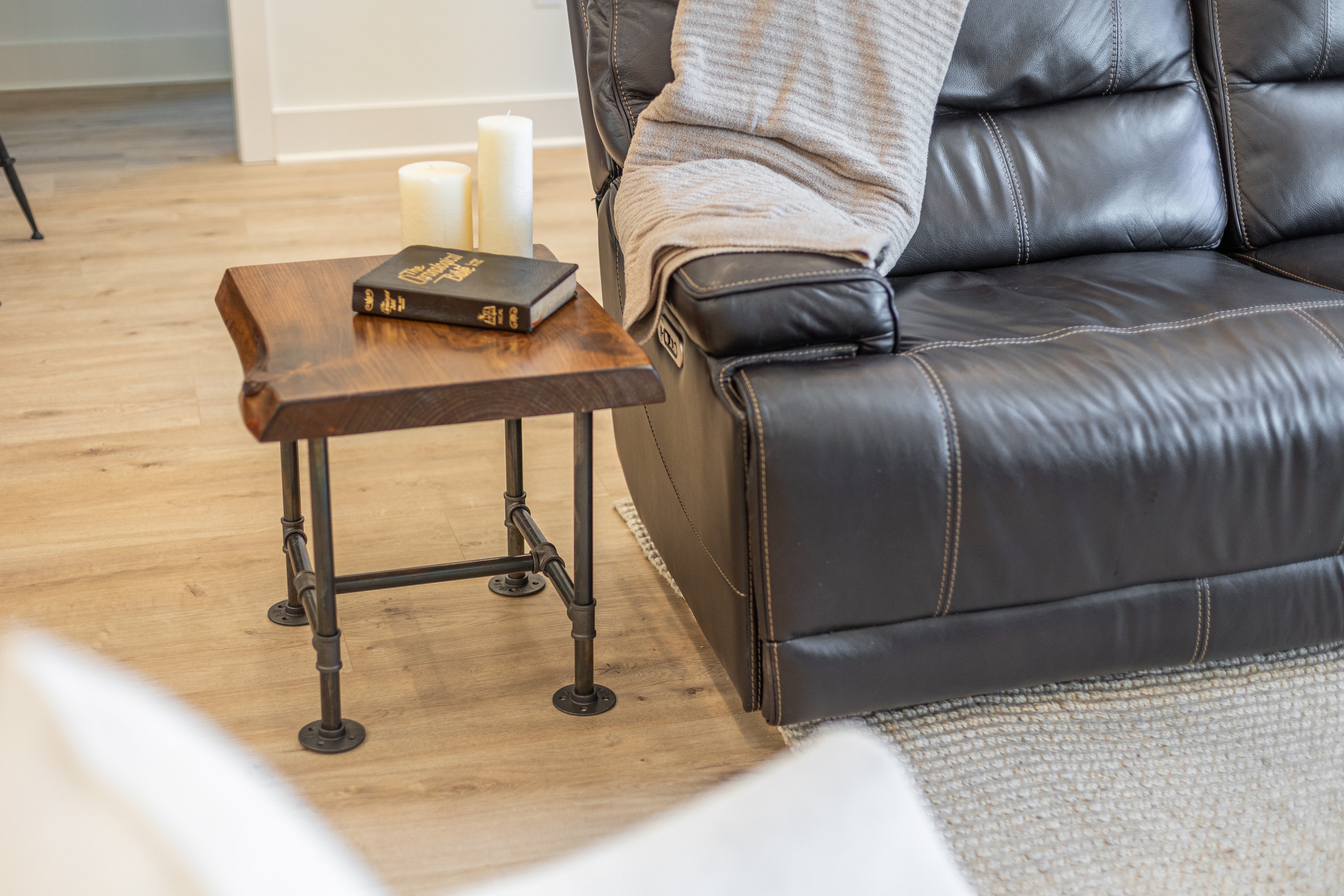 Industrial Pipe Live Edge End Table