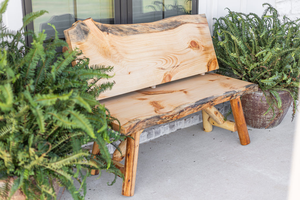 Rustic Log Bench with Back Rest