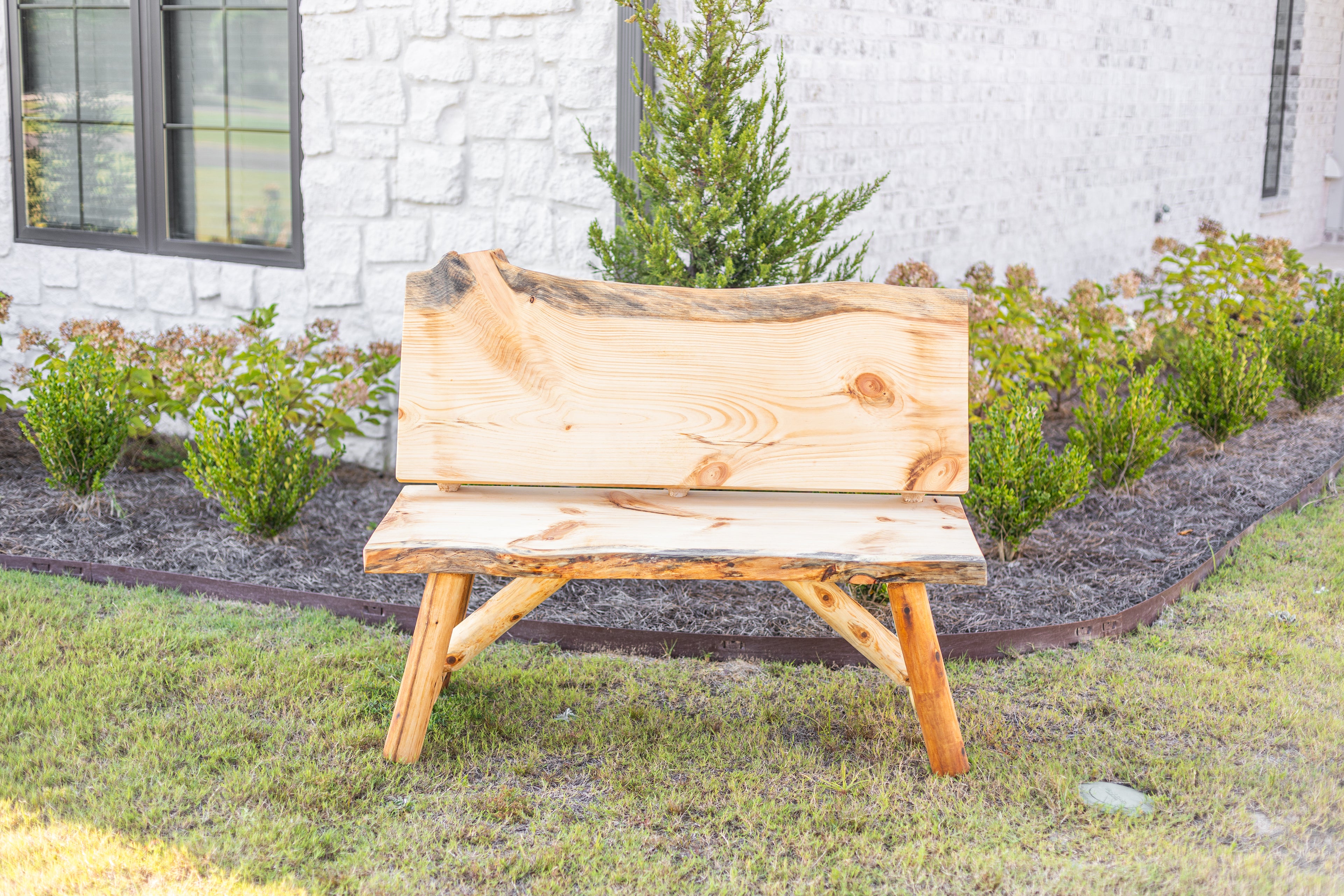 Rustic Log Bench with Back Rest