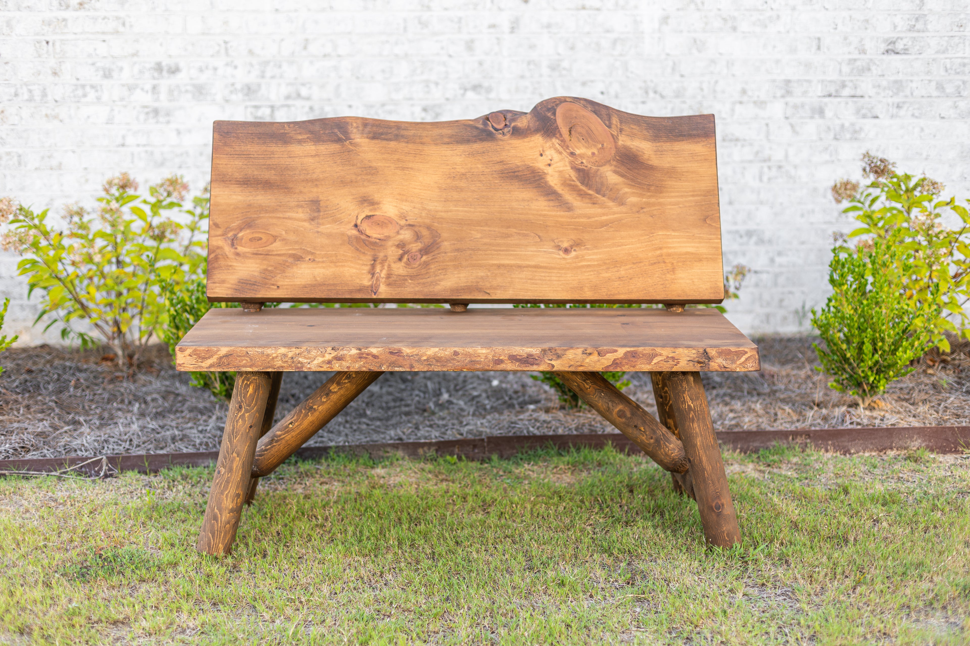 Rustic Log Bench with Back Rest