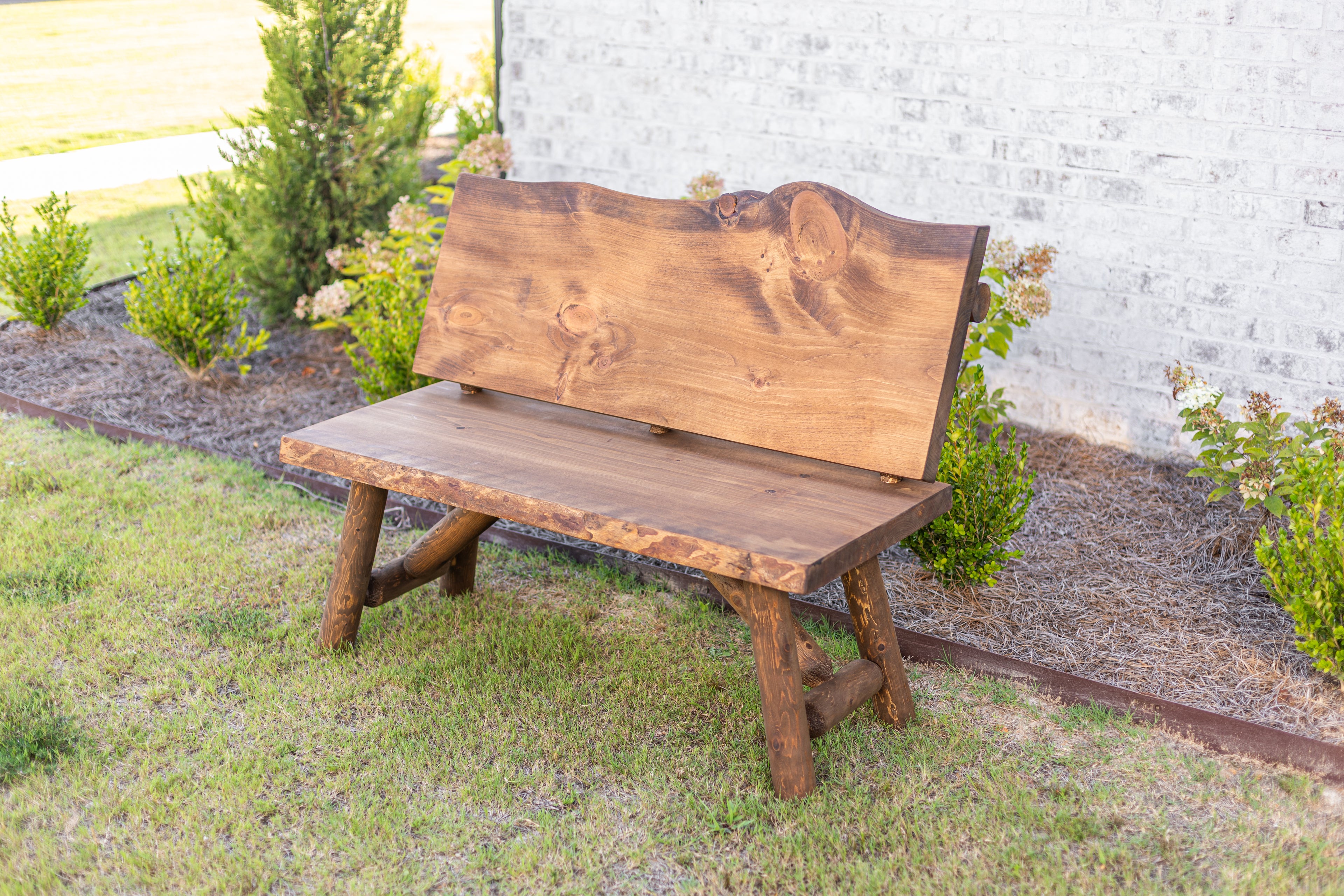 Rustic Log Bench with Back Rest