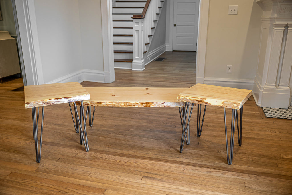 Hairpin Base Live Edge Wooden Coffee and End Table Set of 3