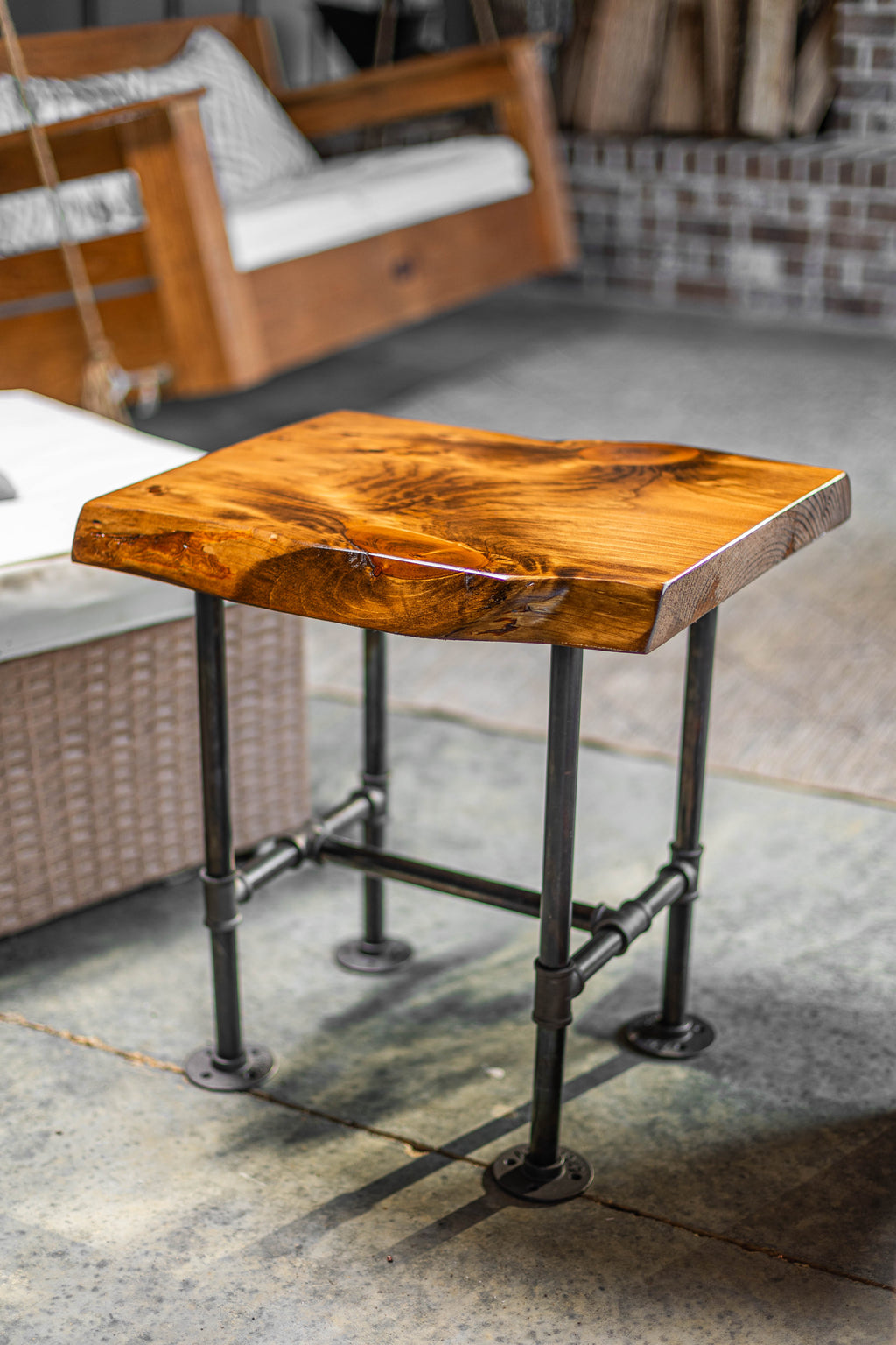 Industrial Pipe Live Edge End Table