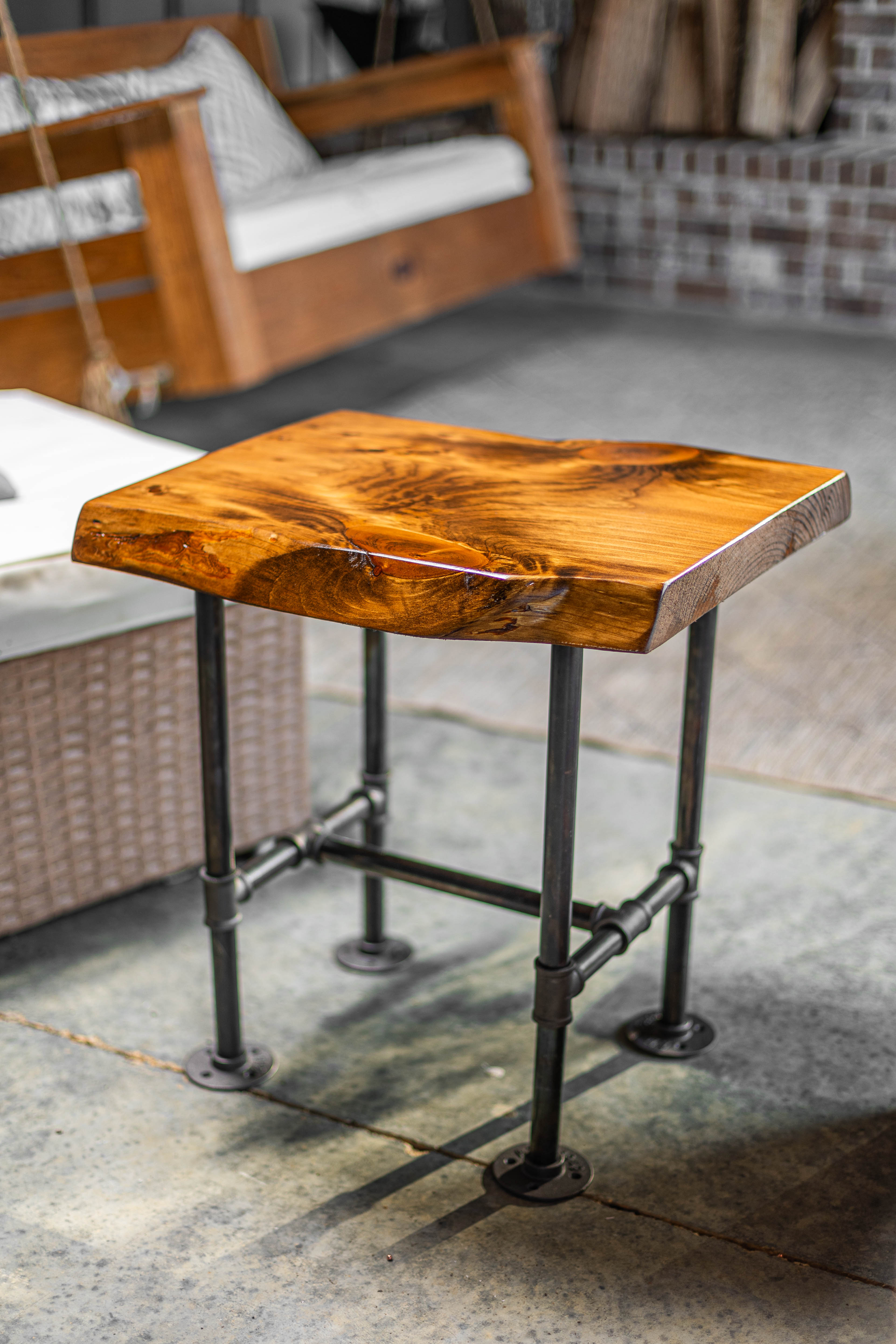 Industrial Pipe Live Edge End Table