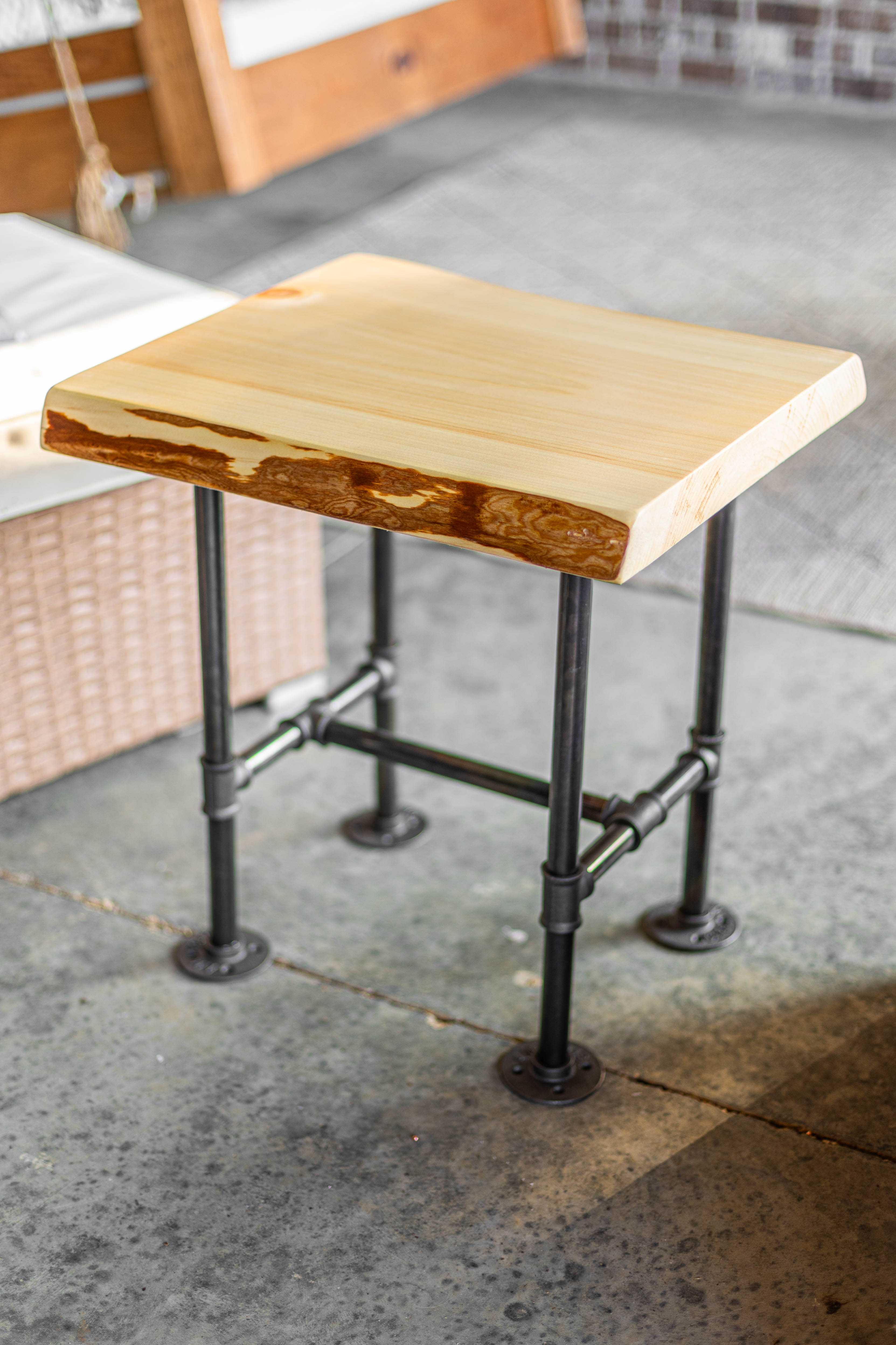 Industrial Pipe Live Edge End Table