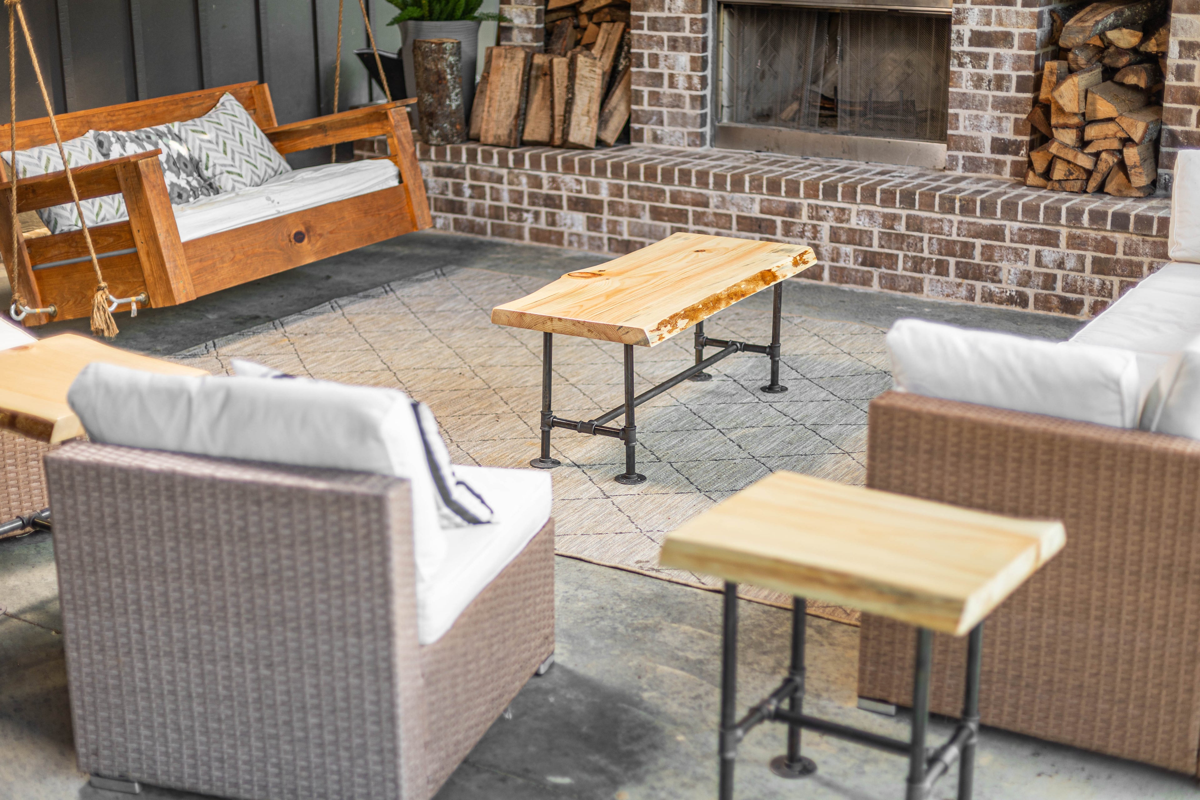 Industrial Pipe Live Edge Handcrafted Coffee Table