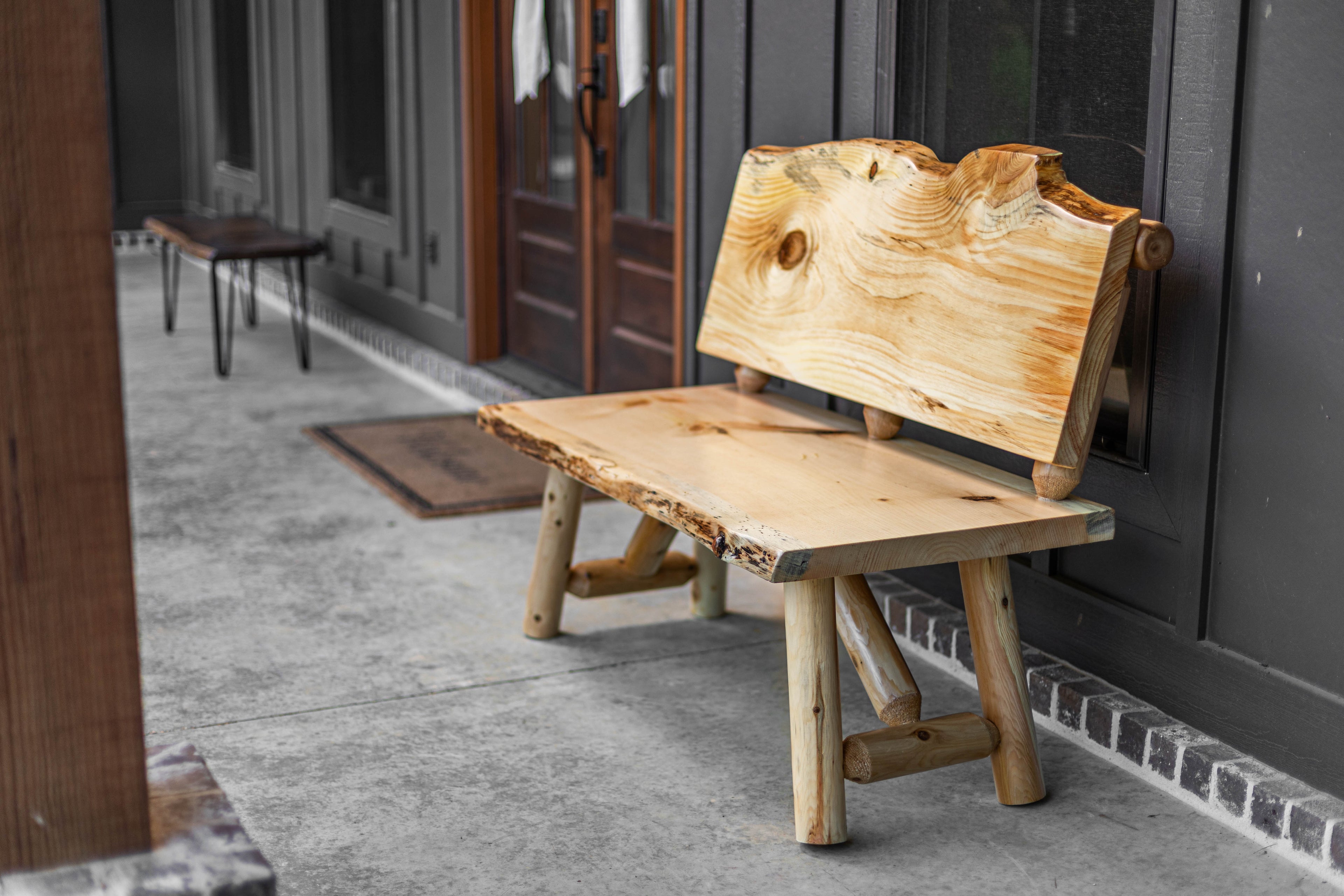 Rustic Log Bench with Back Rest