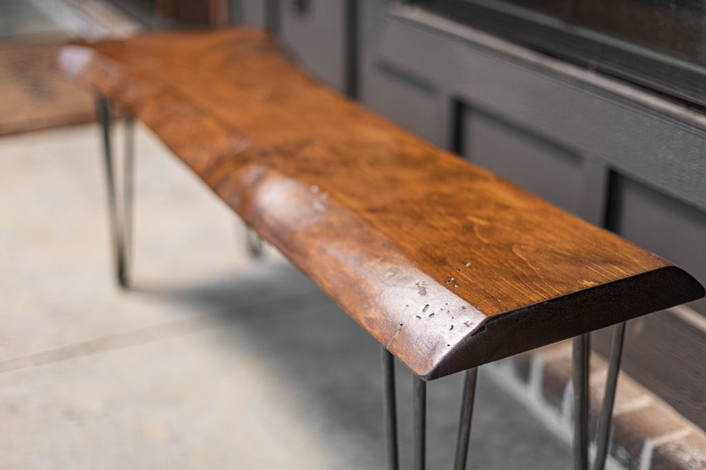 Hairpin Leg 4' Live Edge Wooden Bench