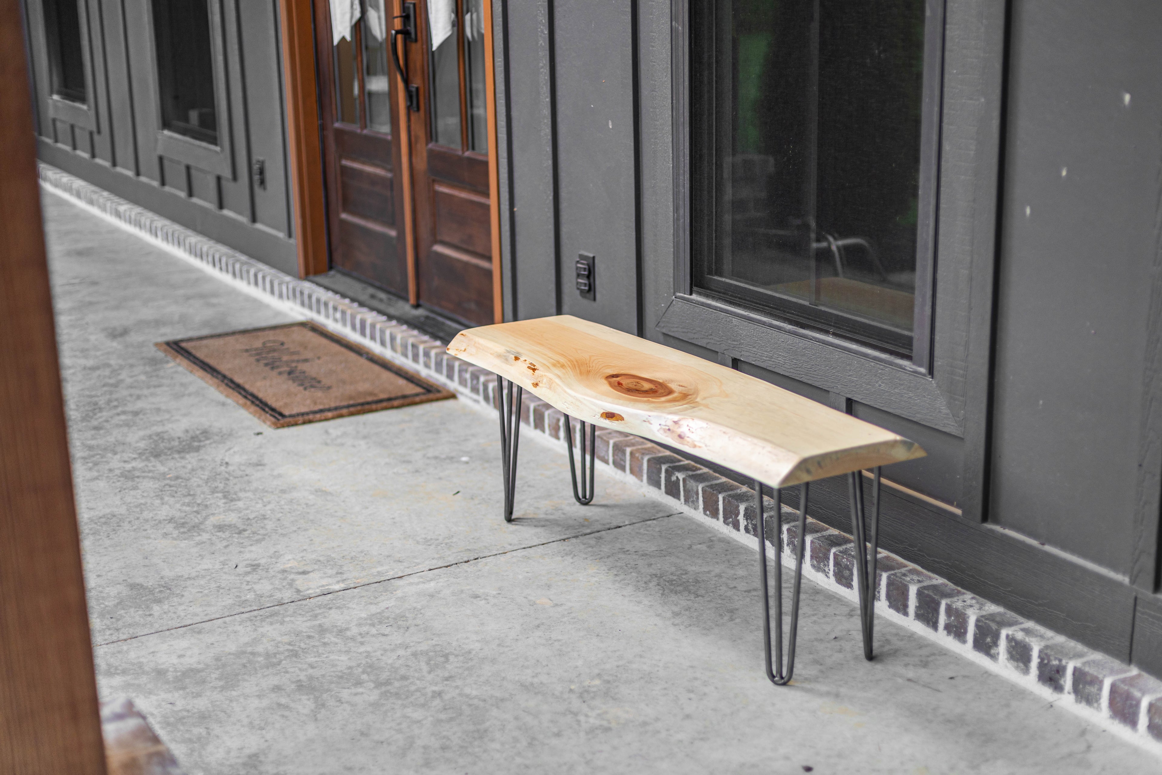 Hairpin Leg 4' Live Edge Wooden Bench