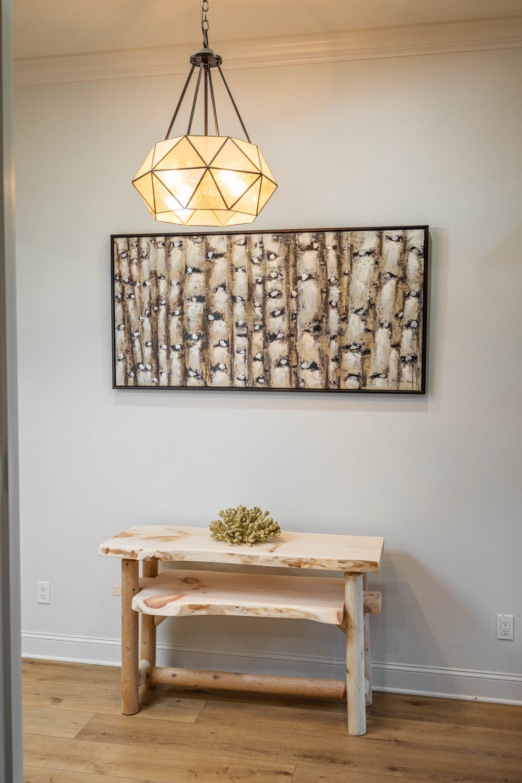 Rustic Log Live Edge Console Table with Shelf