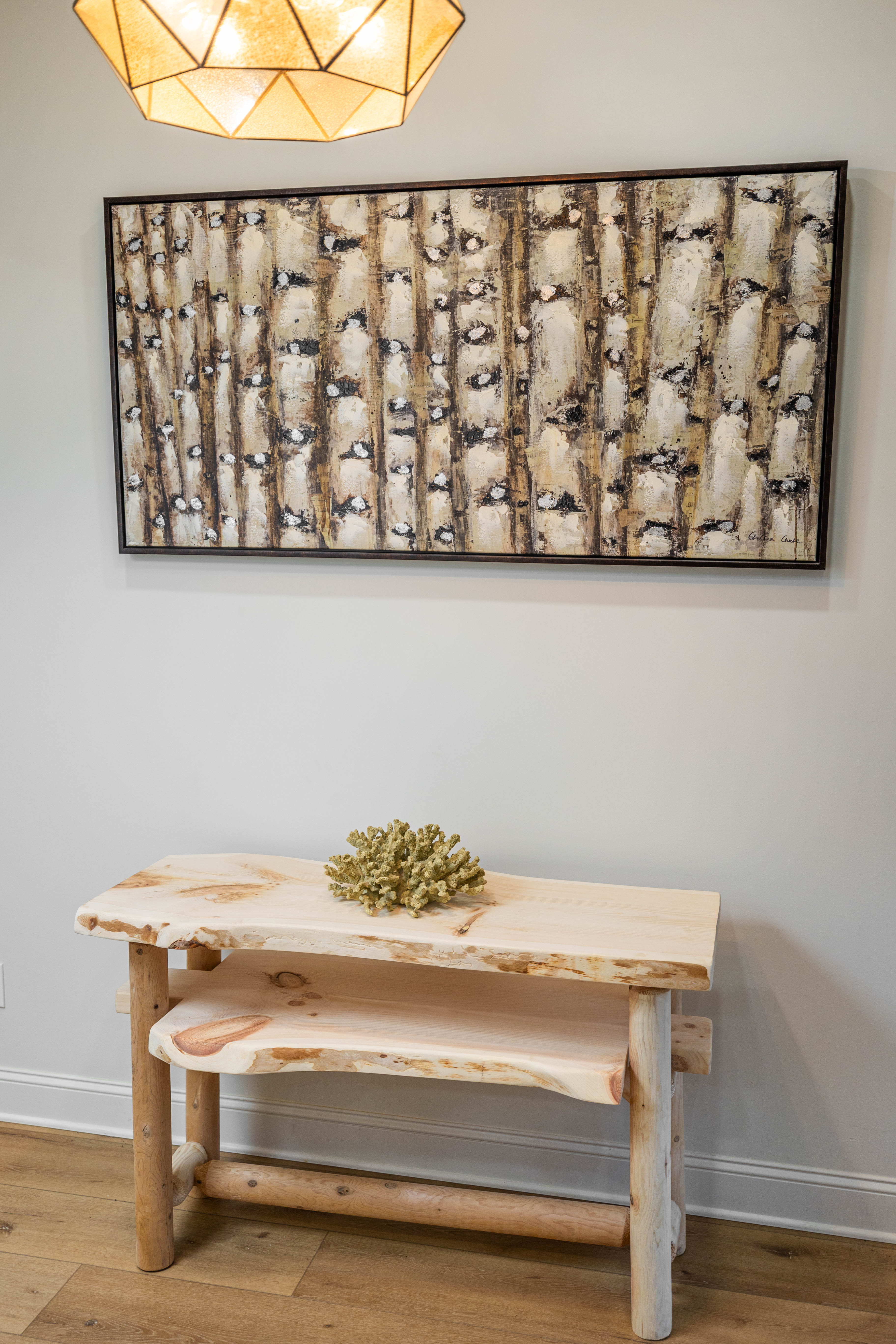 Rustic Log Live Edge Console Table with Shelf