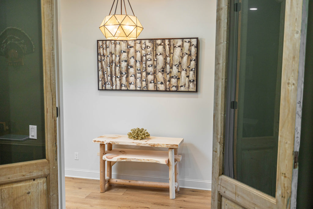 Rustic Log Live Edge Console Table with Shelf
