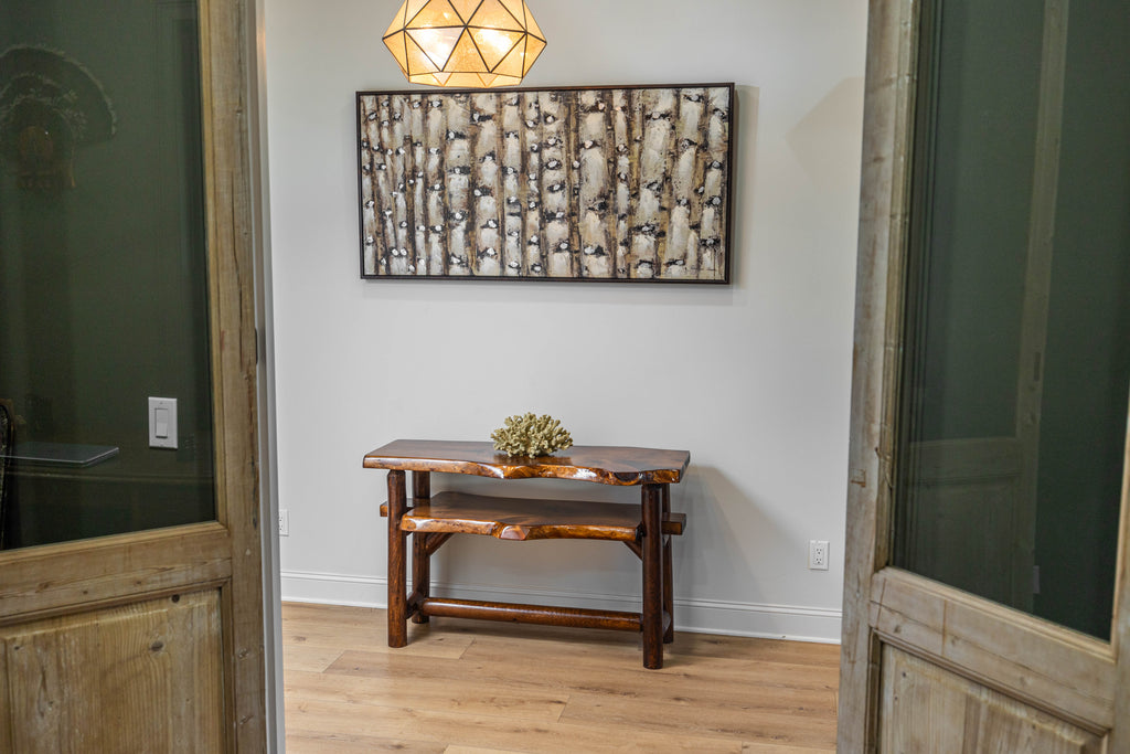 Rustic Log Live Edge Console Table with Shelf