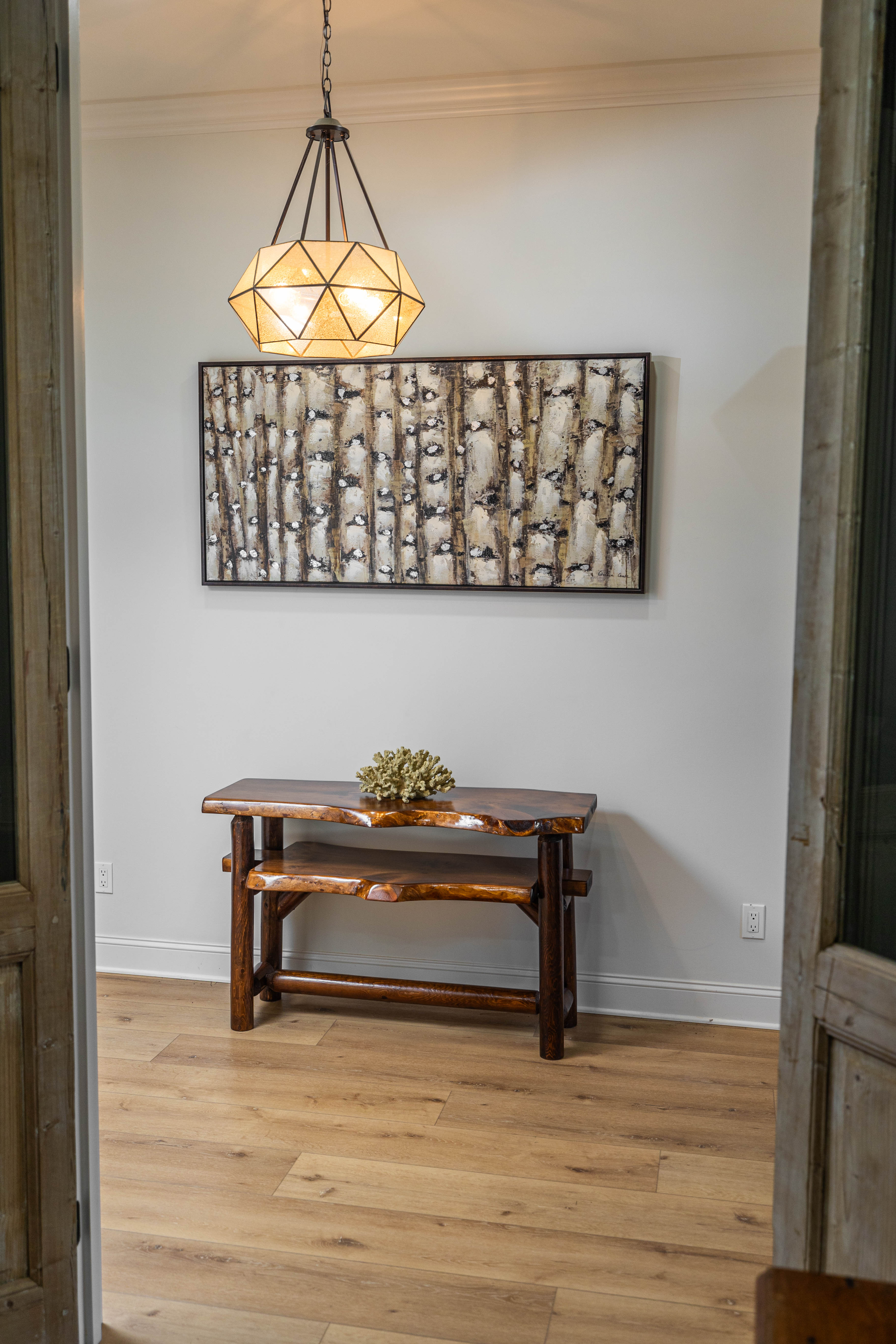 Rustic Log Live Edge Console Table with Shelf
