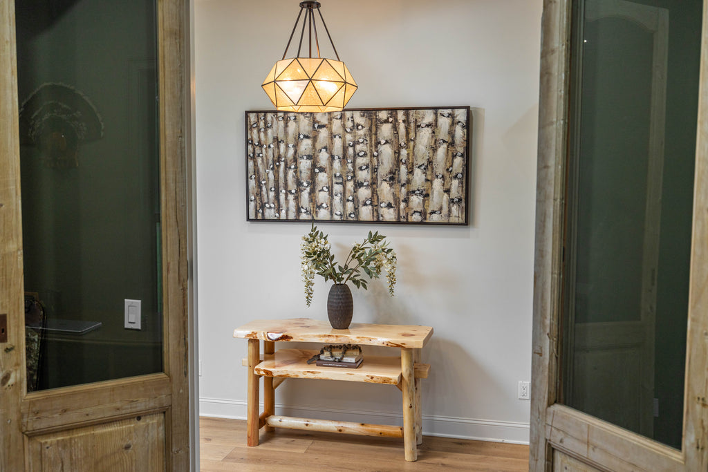 Rustic Log Live Edge Console Table with Shelf