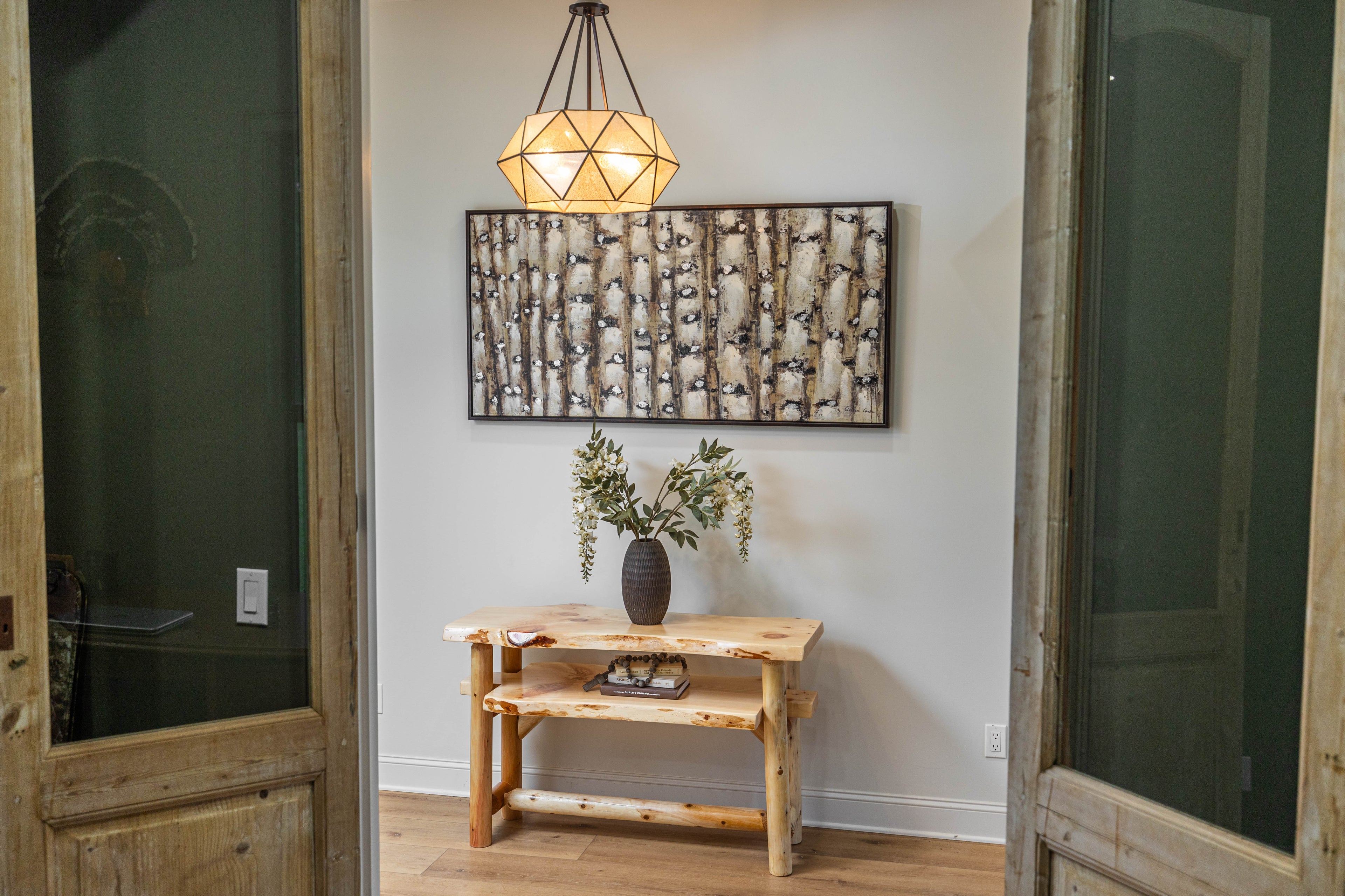 Rustic Log Live Edge Console Table with Shelf