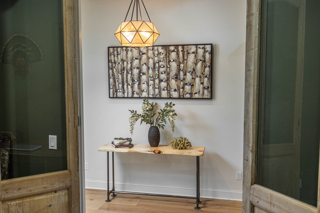 Rustic Live Edge Narrow Pipe Sofa Table for Entryway