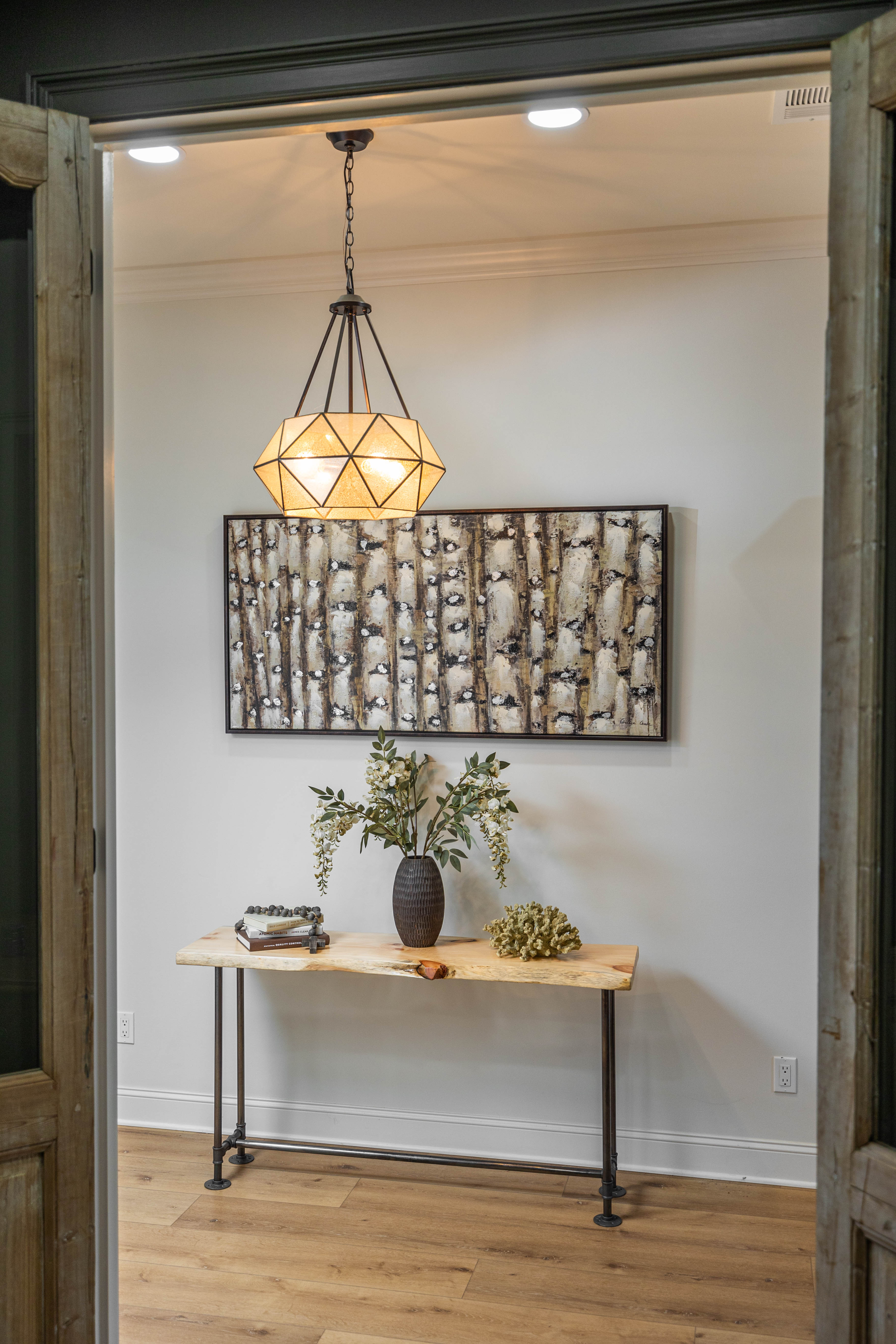 Rustic Live Edge Narrow Pipe Sofa Table for Entryway