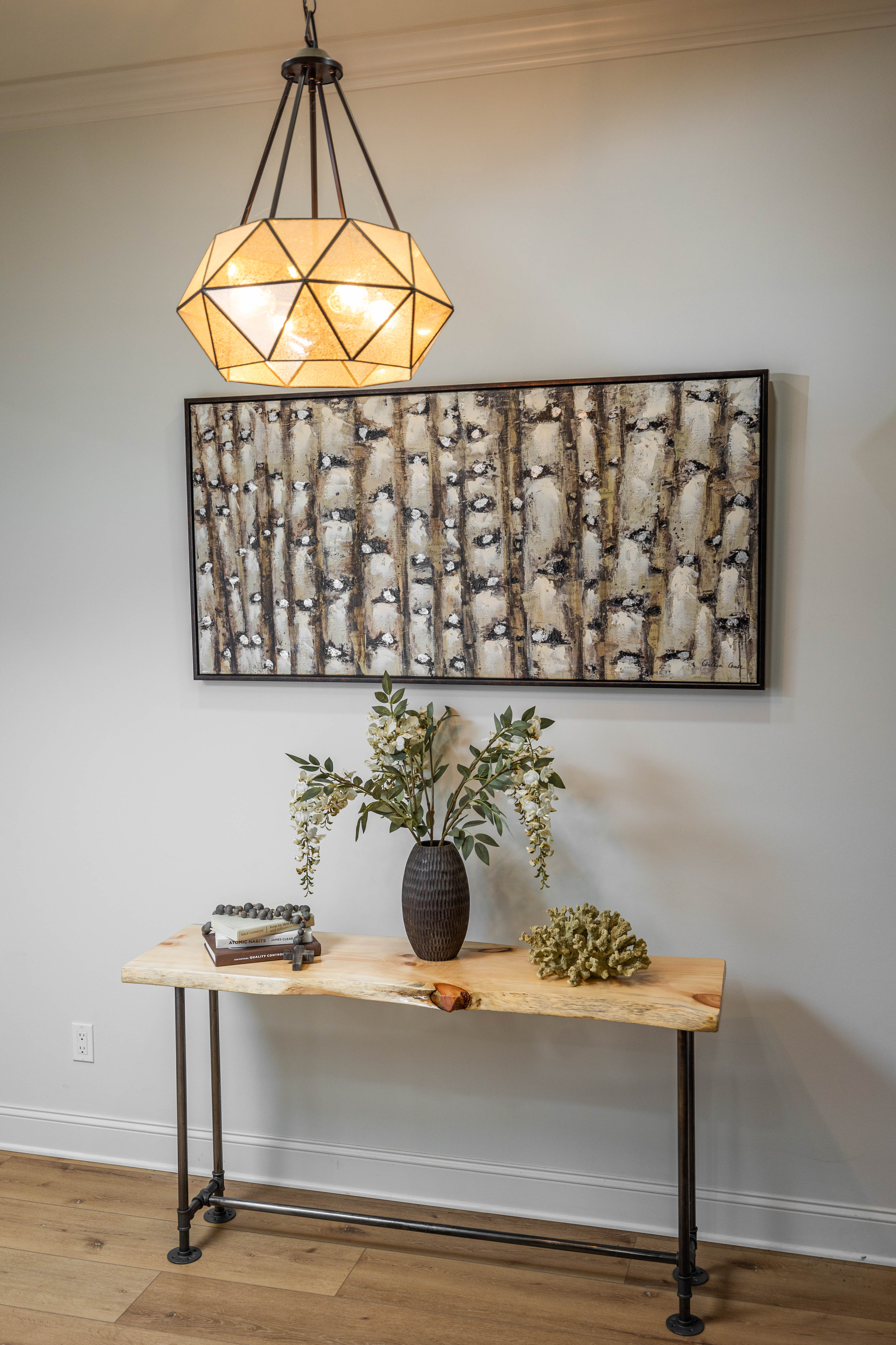 Rustic Live Edge Narrow Pipe Sofa Table for Entryway