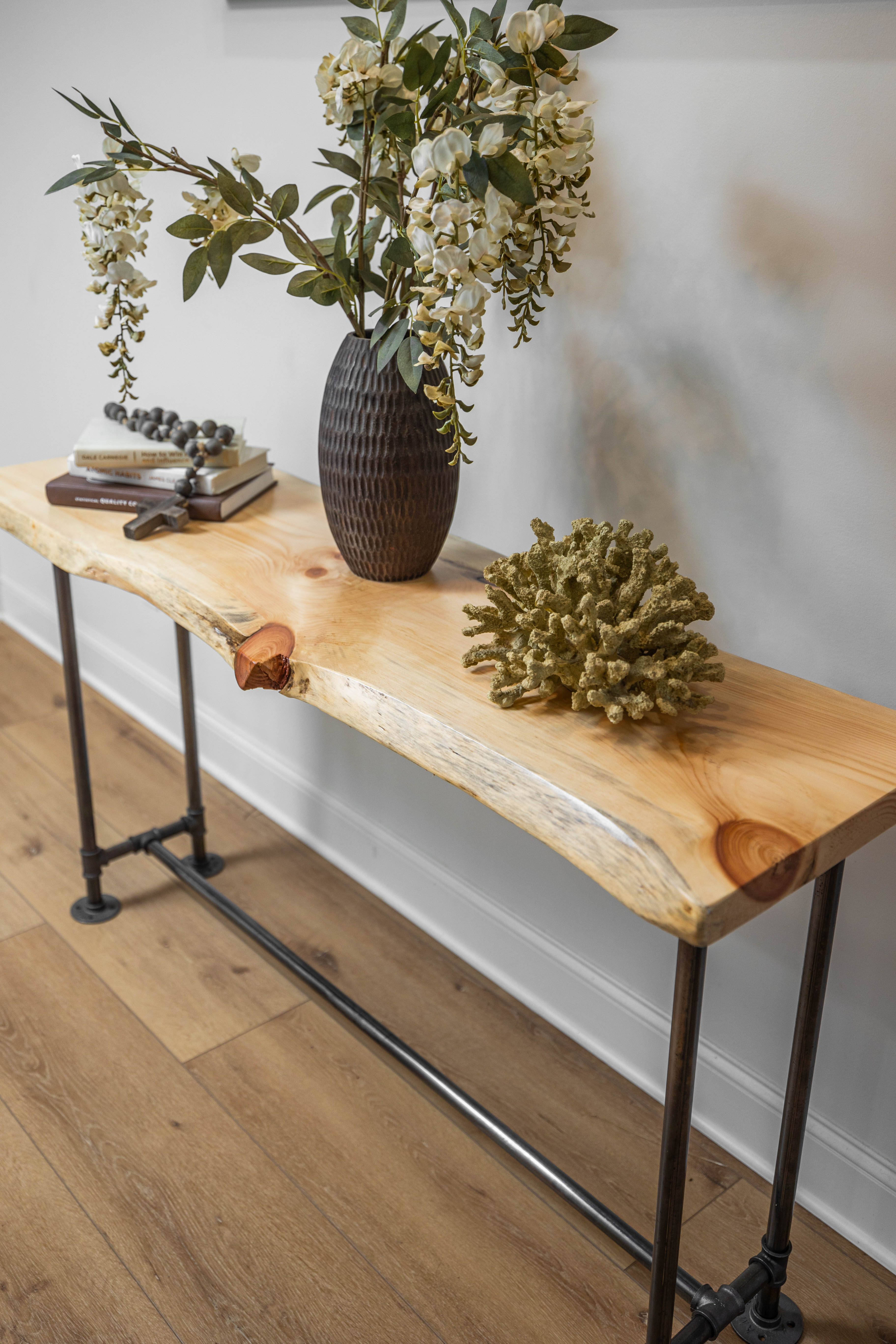 Industrial Pipe Pine Live Edge Wood Sofa Table