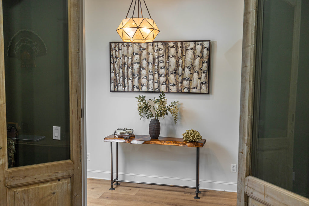 Industrial Pipe Pine Live Edge Wood Sofa Table