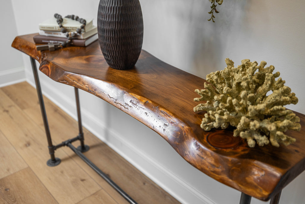 Industrial Pipe Pine Live Edge Wood Sofa Table
