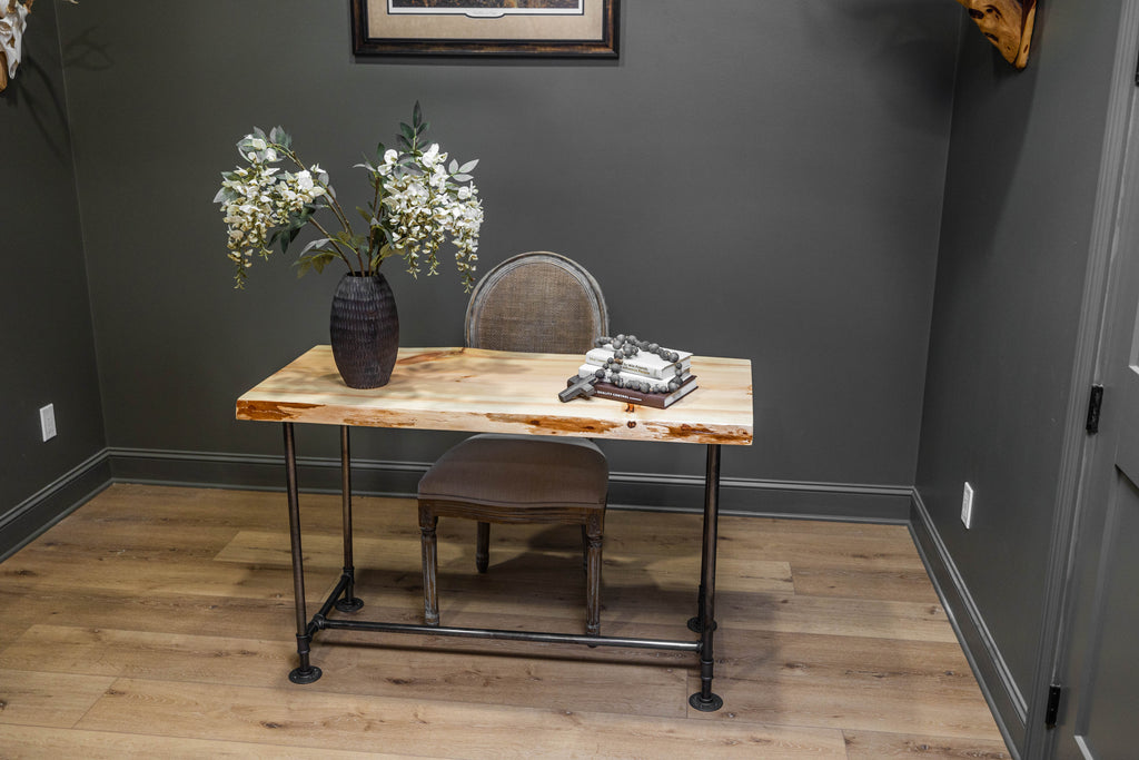 Rustic Live Edge Pine Industrial Steampunk Pipe Desk