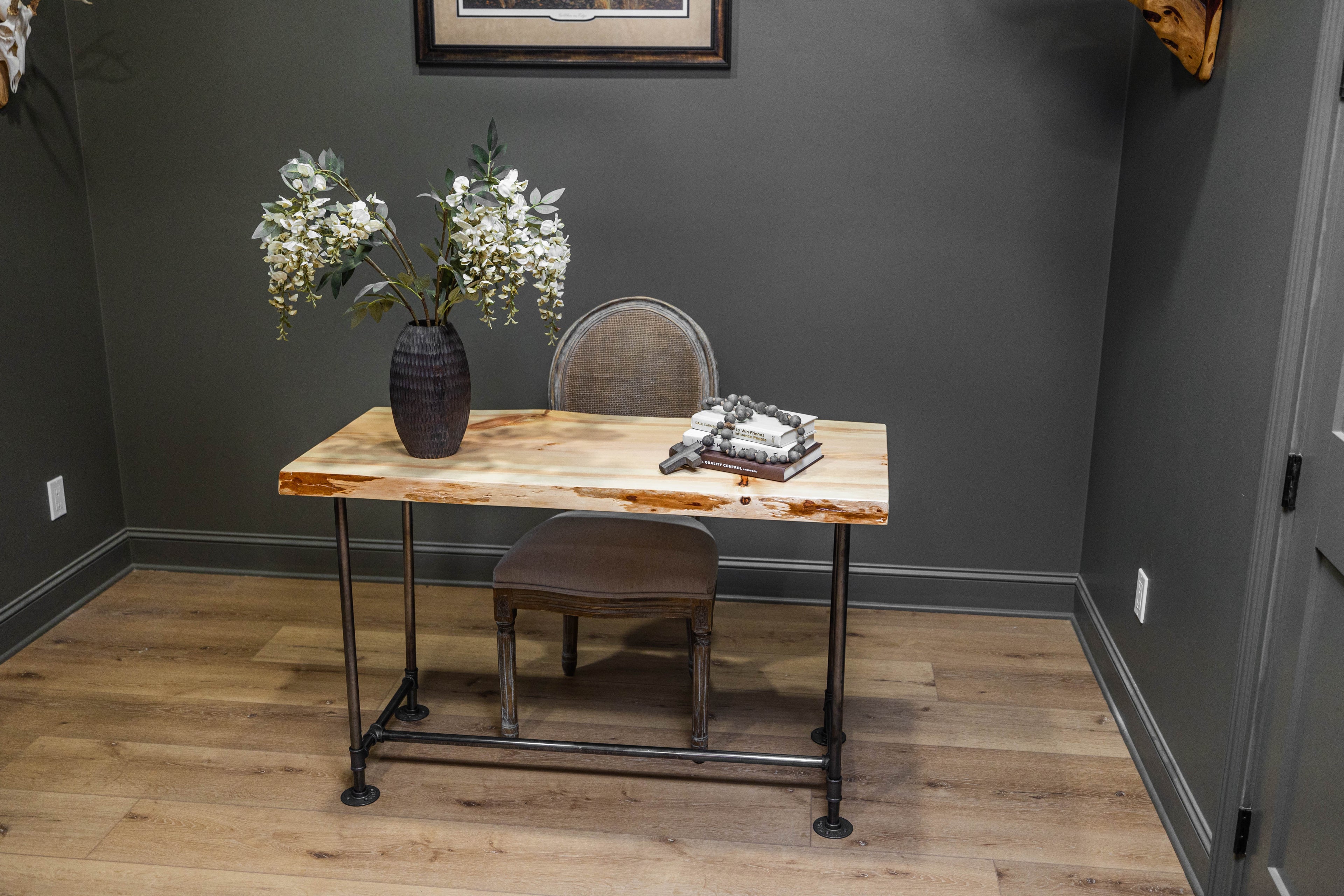 Rustic Live Edge Pine Industrial Steampunk Pipe Desk