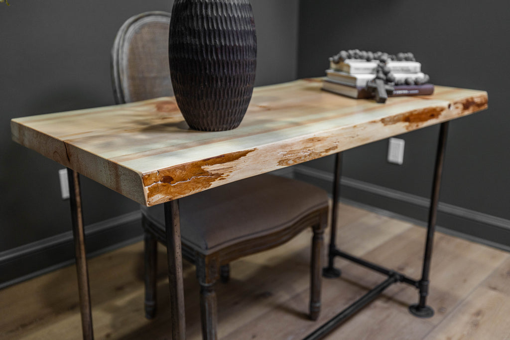 Rustic Live Edge Pine Industrial Steampunk Pipe Desk