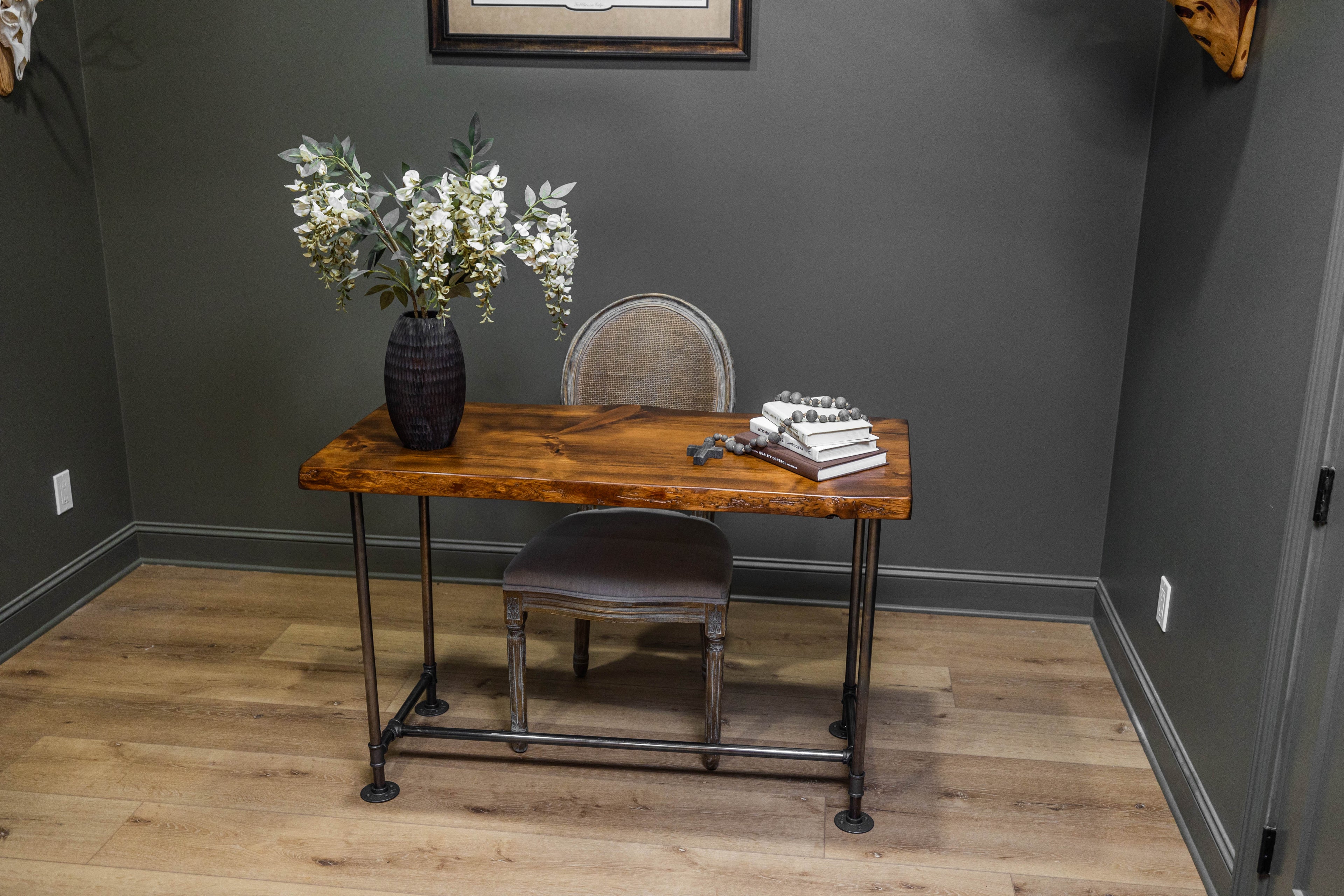 Rustic Live Edge Pine Industrial Steampunk Pipe Desk