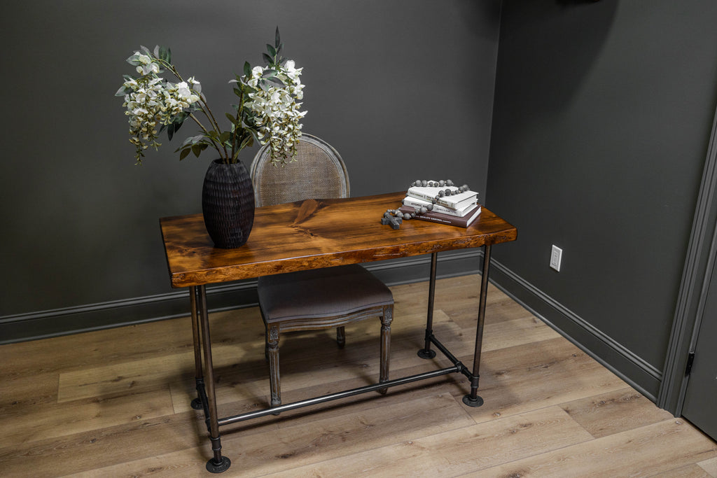 Rustic Live Edge Pine Industrial Steampunk Pipe Desk