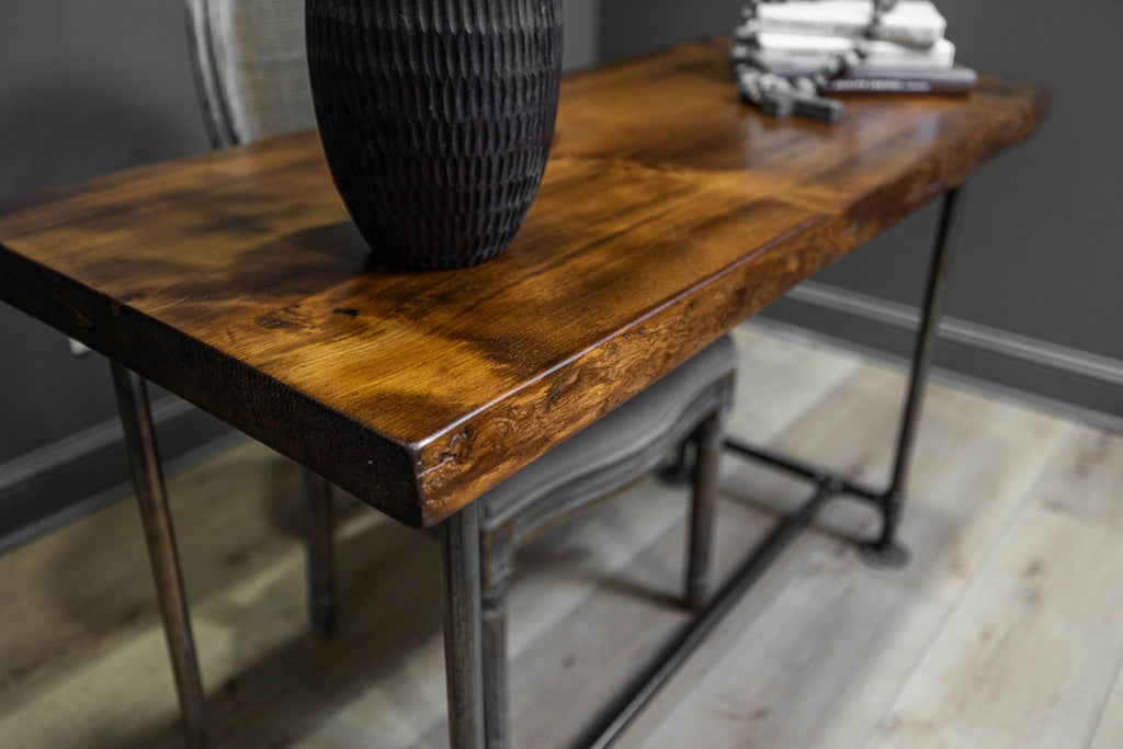 Rustic Live Edge Pine Industrial Steampunk Pipe Desk