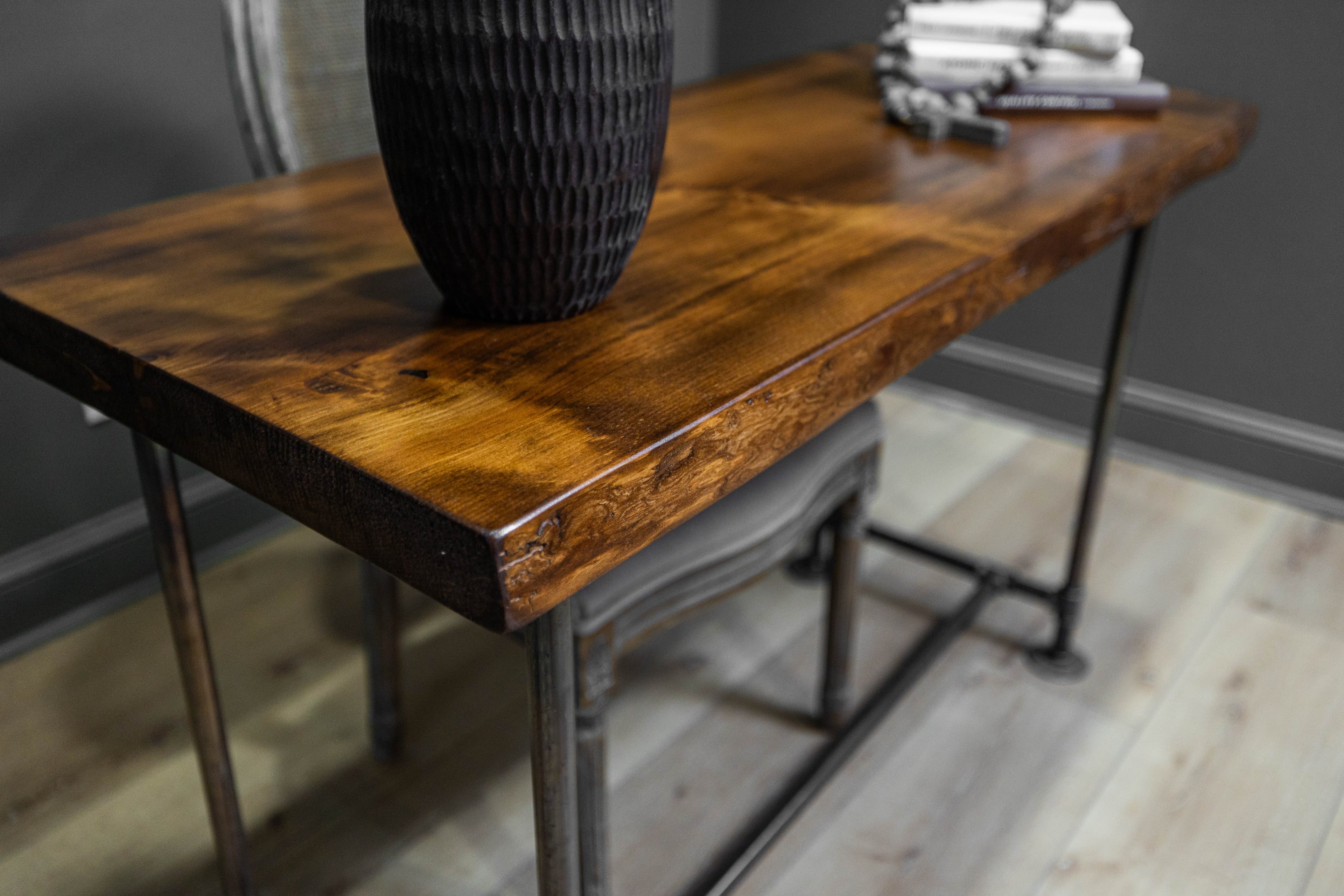 Rustic Live Edge Pine Industrial Steampunk Pipe Desk