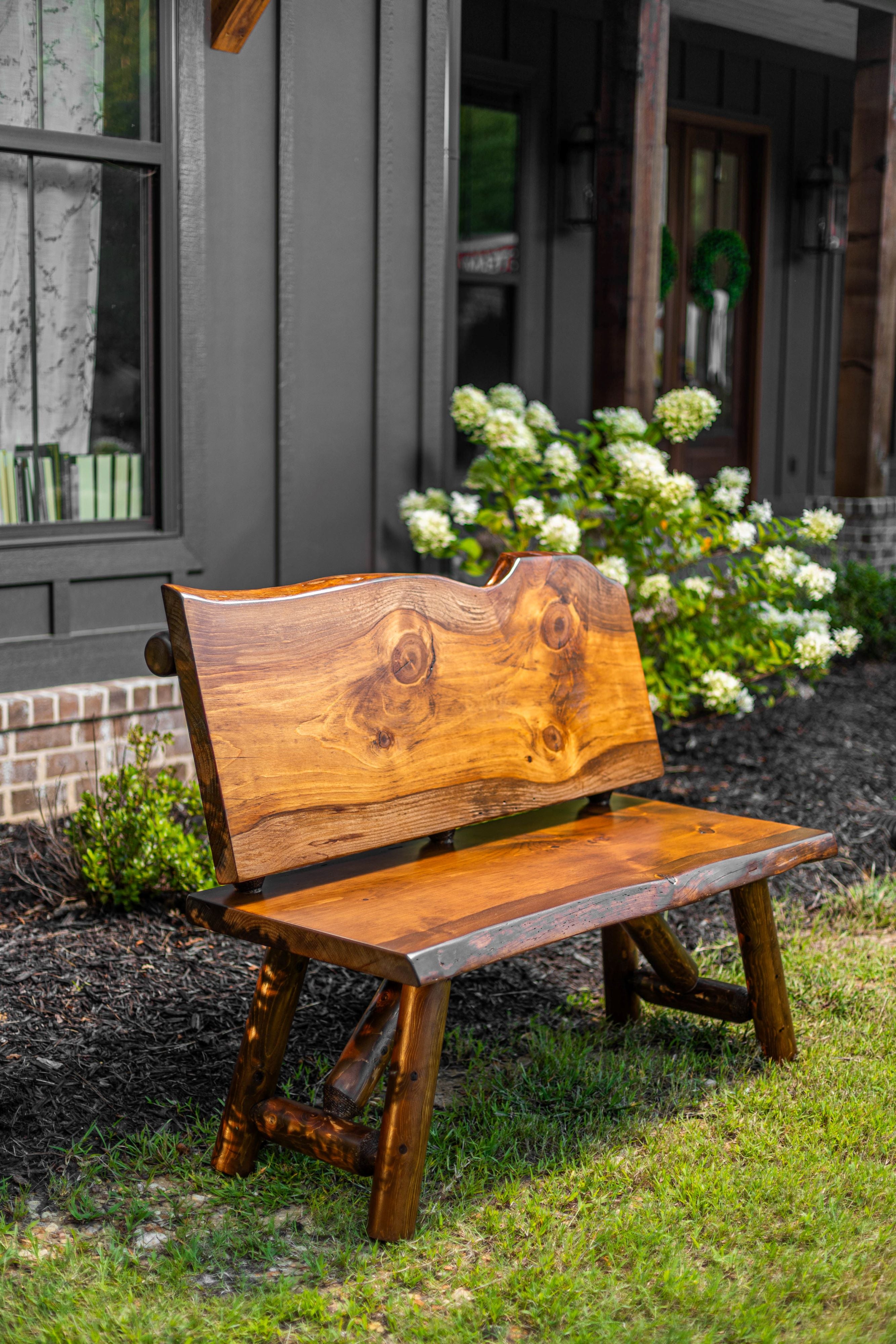 Rustic Log Bench with Back Rest