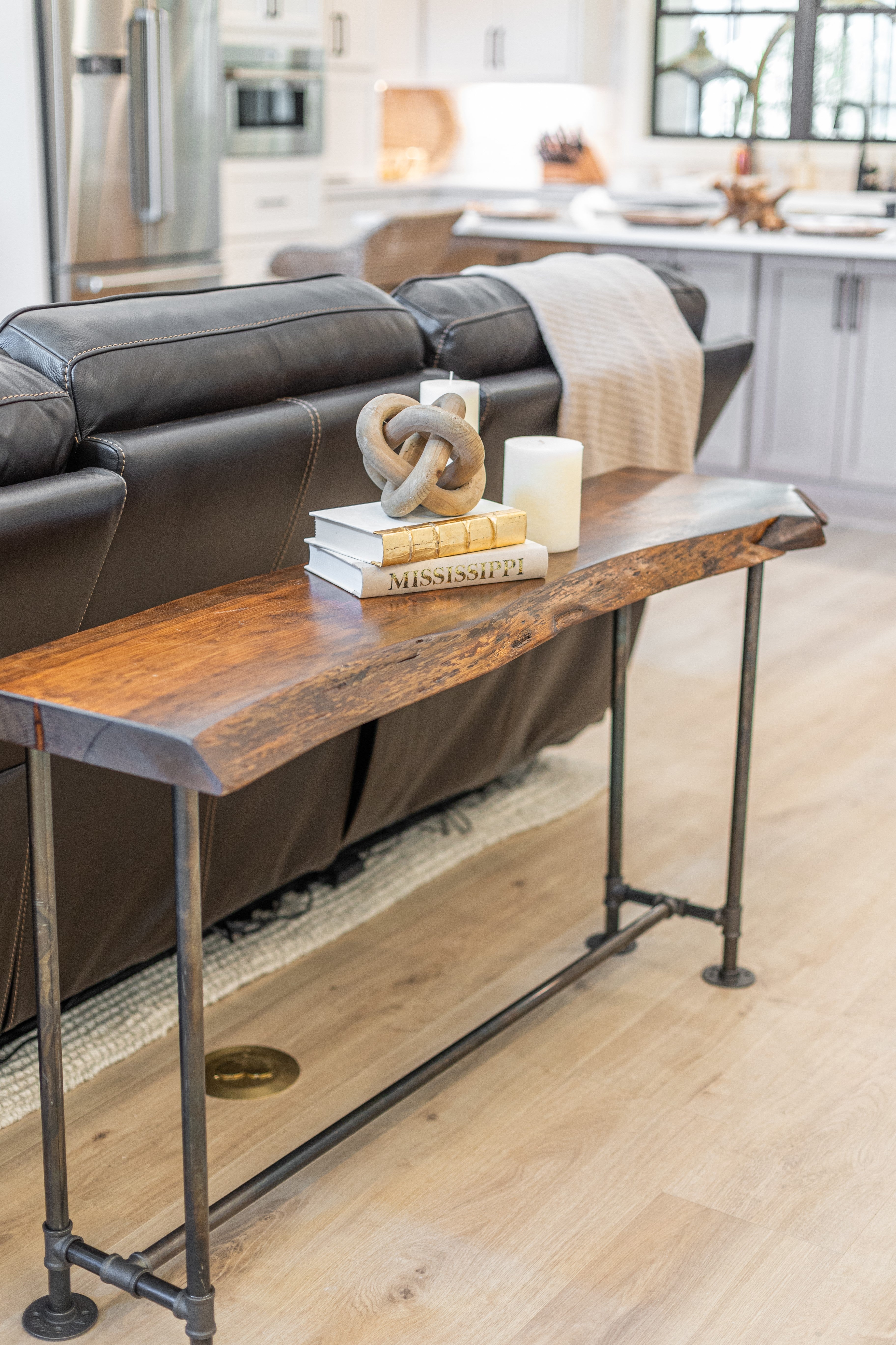 Industrial Pipe Pine Live Edge Wood Sofa Table