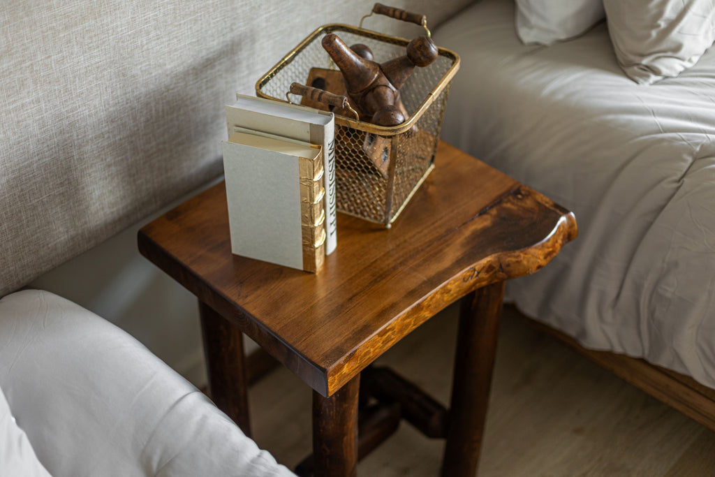 Rustic Log Live Edge Wooden Nightstand