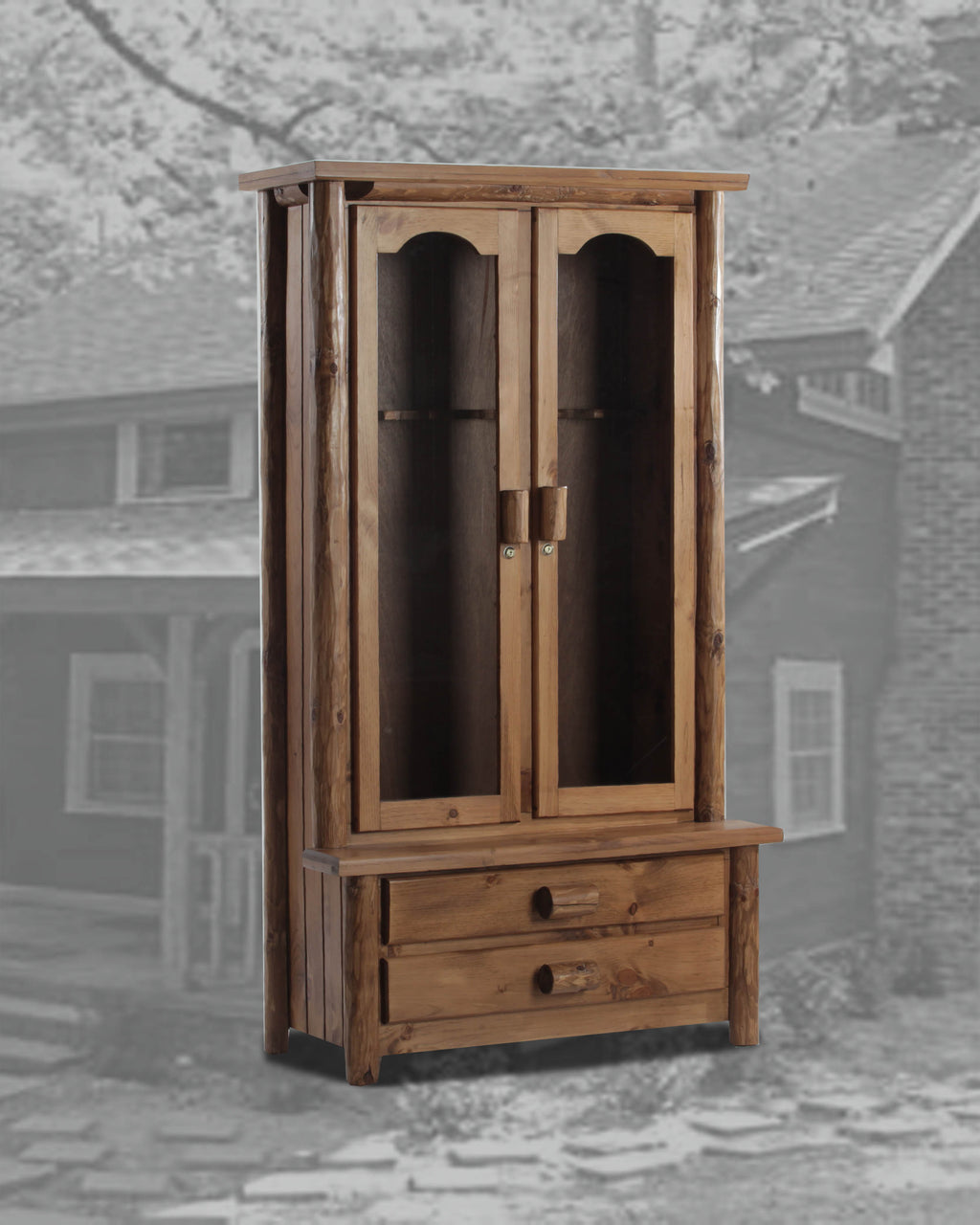 Rustic Log 8 Gun Cabinet with Glass Doors