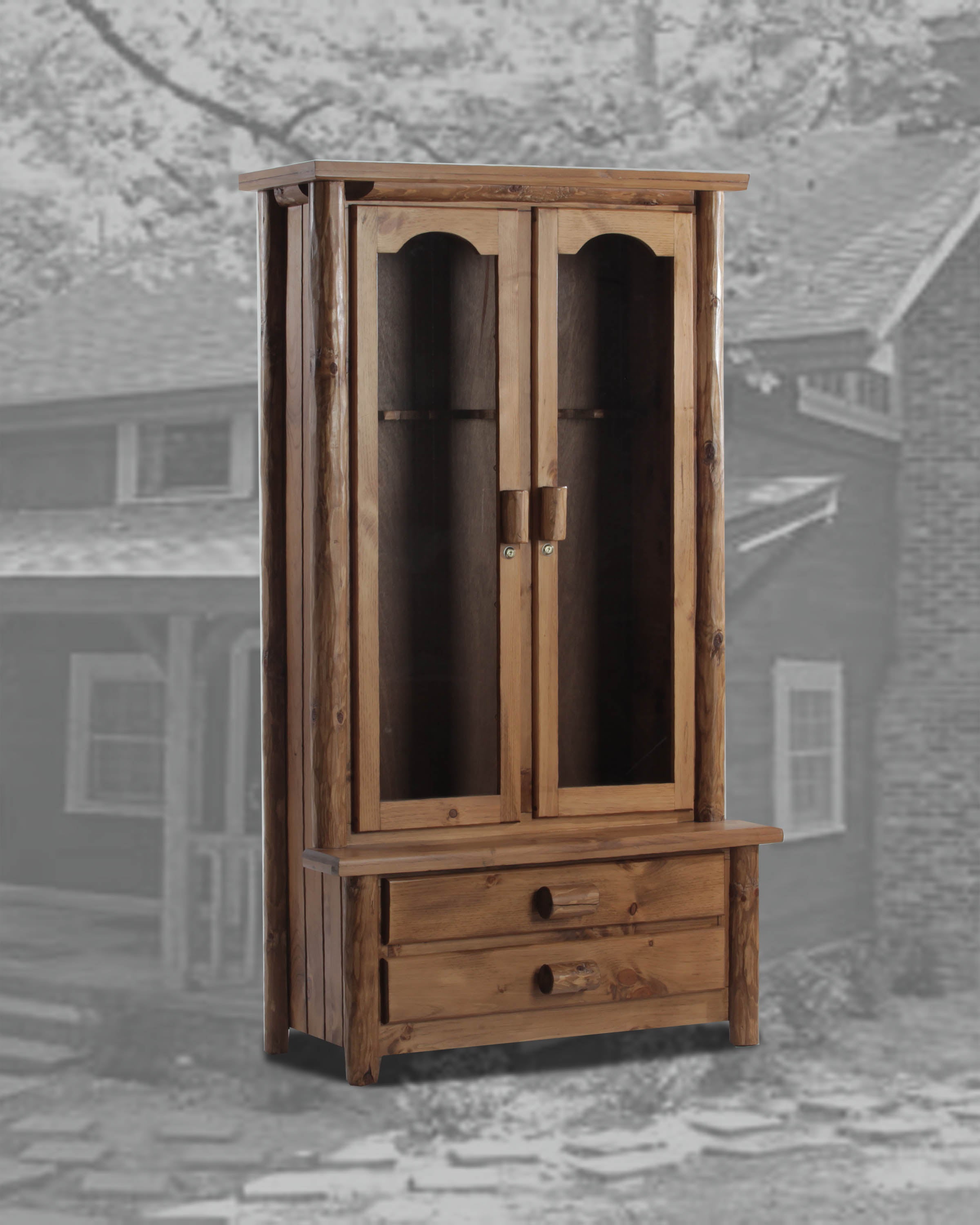 Rustic Log 8 Gun Cabinet with Glass Doors