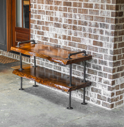 Industrial Pipe Live Edge TV Stand with Shelf