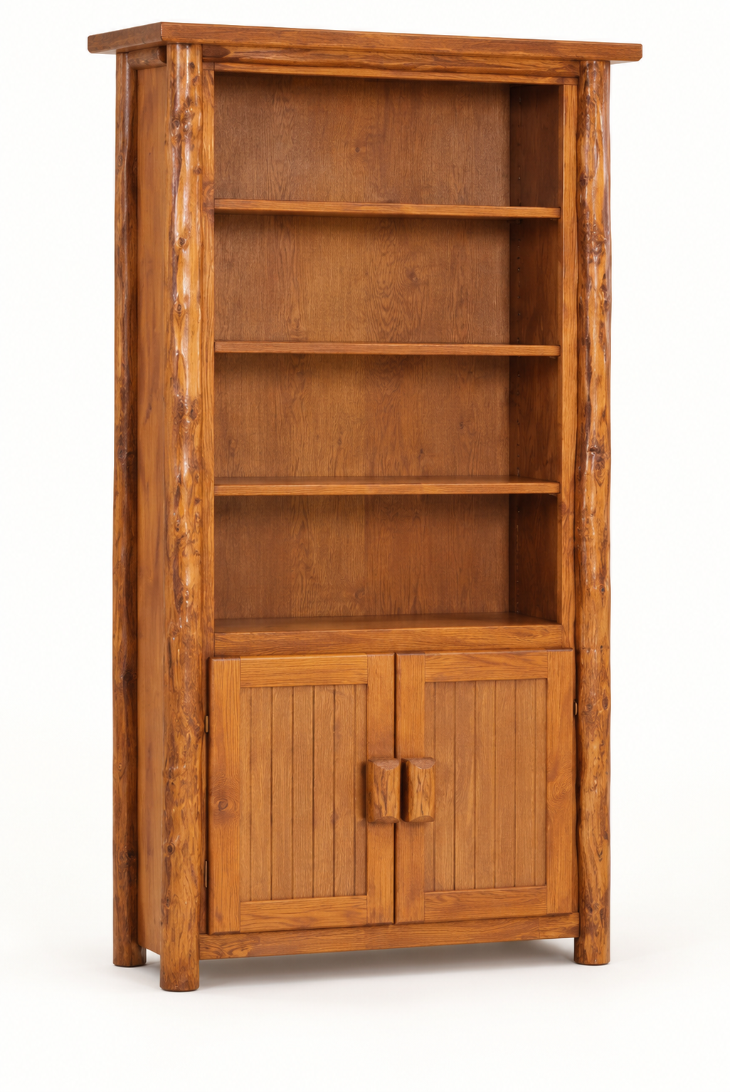 Rustic Log Bookcase with Doors – 74 Inch