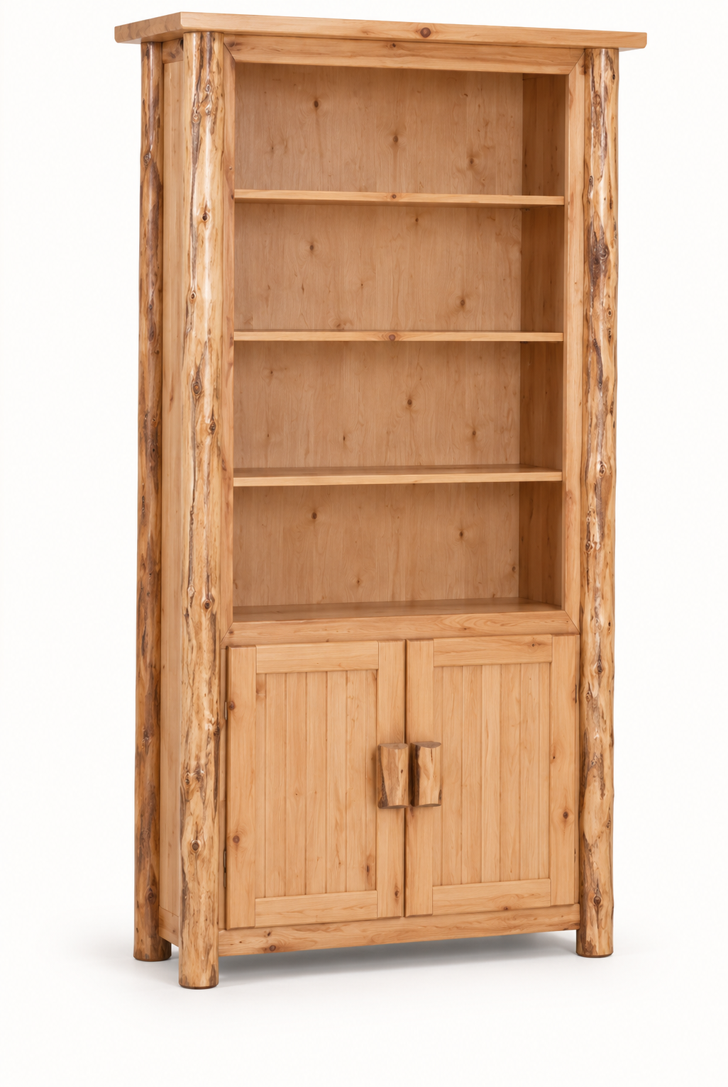 Rustic Log Bookcase with Doors – 74 Inch