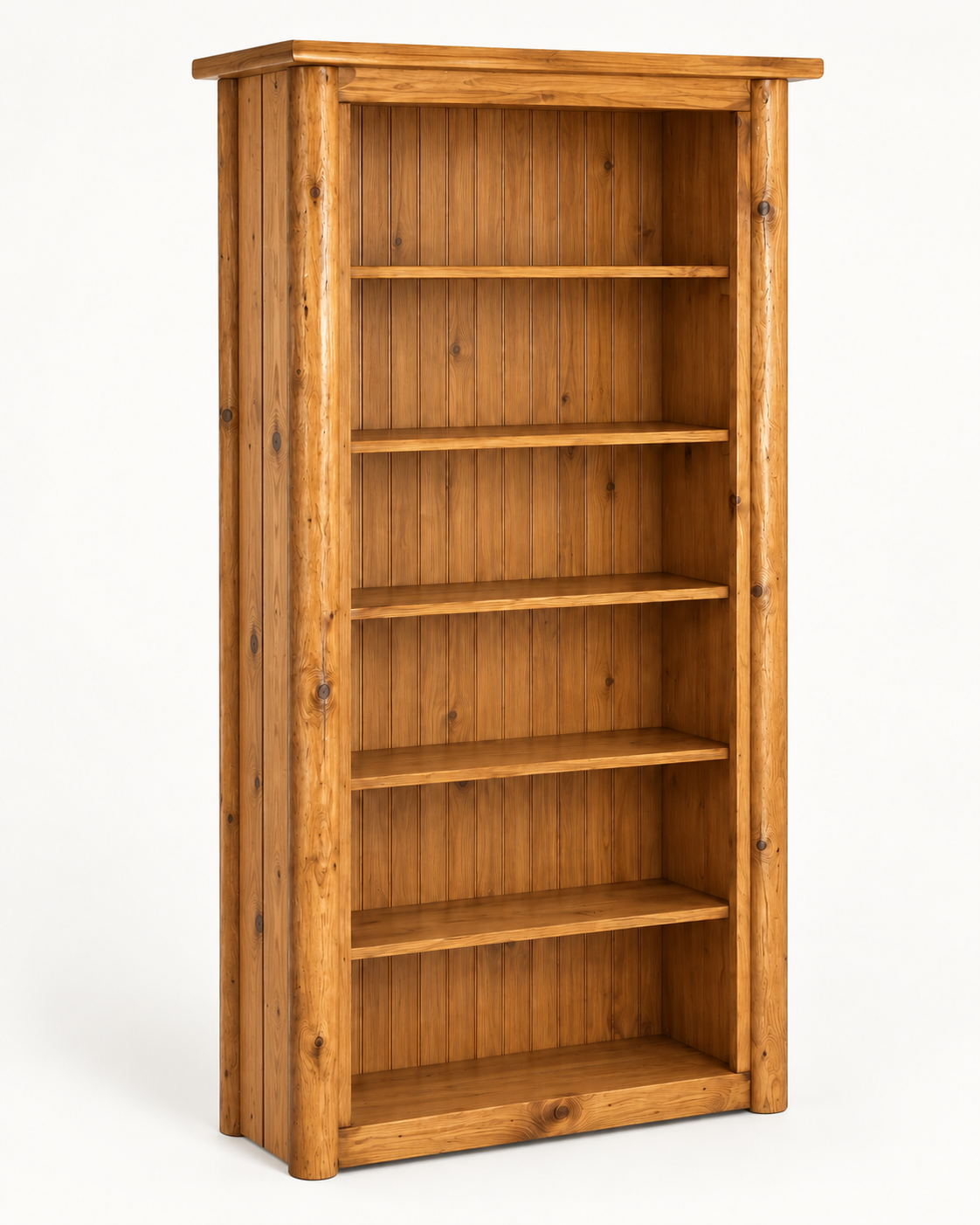 Rustic Log Bookcase – 74 Inch Open Shelving