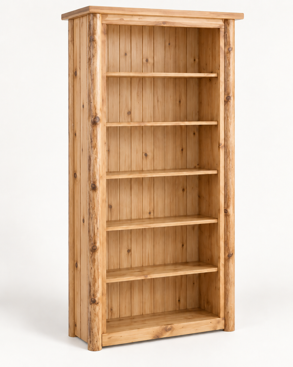 Rustic Log Bookcase – 74 Inch Open Shelving