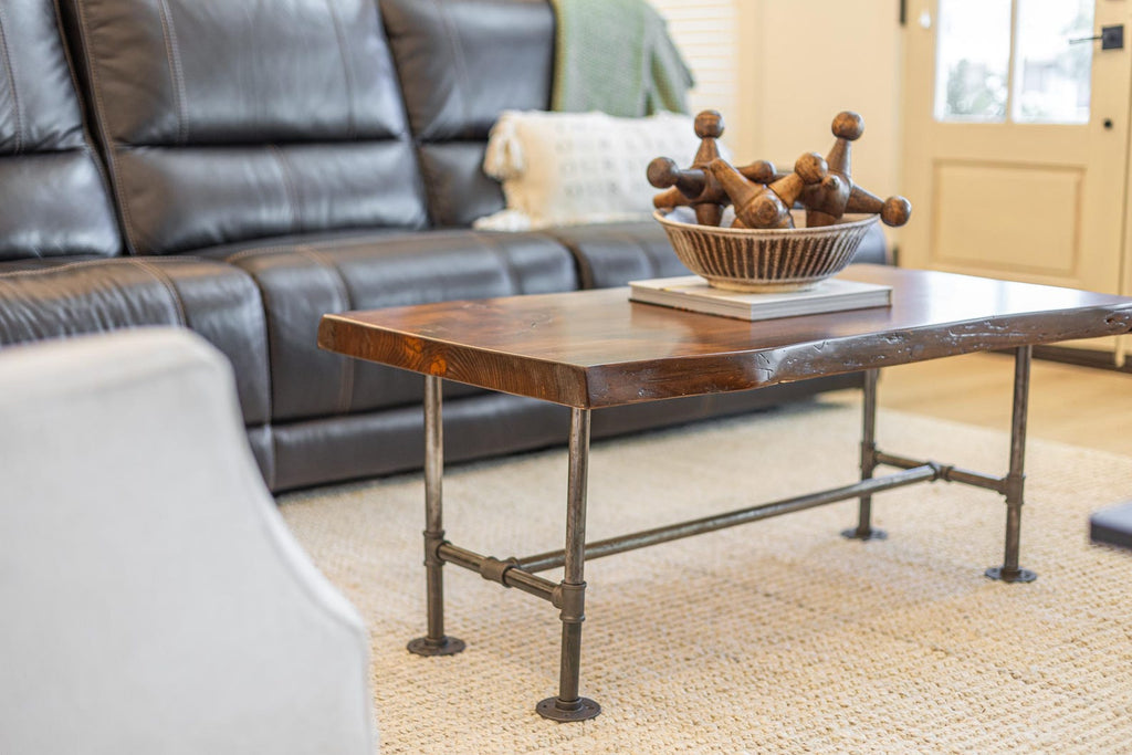 4-Piece Live Edge Wood Furniture Set, Industrial Pipe Legs image 10
